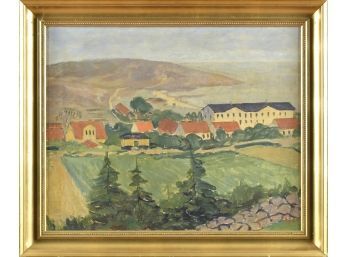 An early 20th C. oil on canvas, village