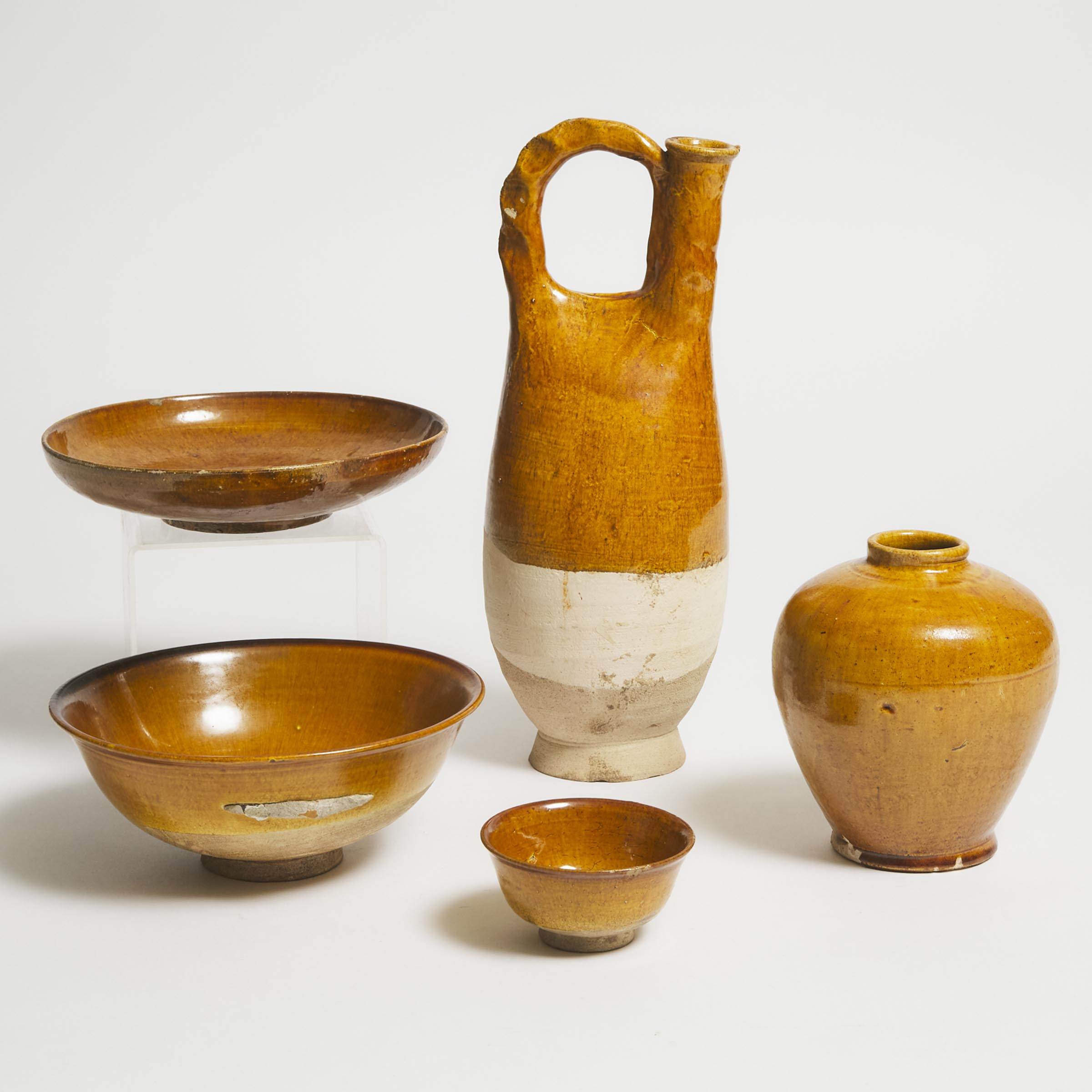 A Group of Five Amber Glazed Wares  3ab63b