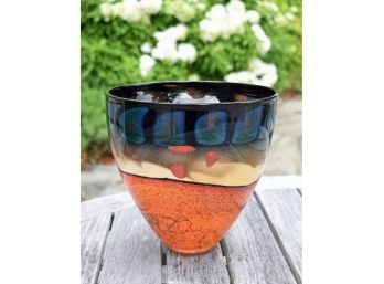 Colorful art glass bowl in blue  3ab659