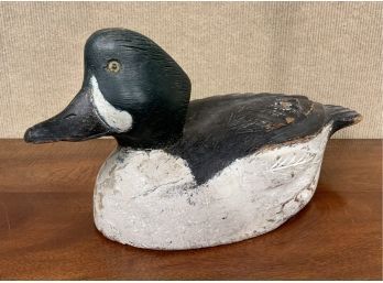 Antique carved and painted wooden duck