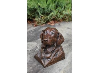 Bronze bust of dog, signed and