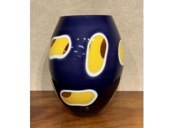 Art glass vase in blue and yellow  3ab678