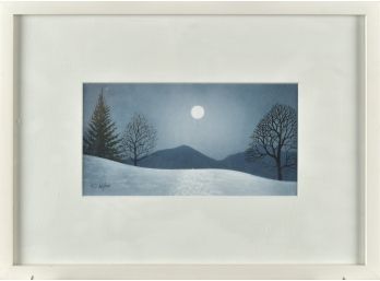 Small watercolor of moonlit winter 3ab6f5