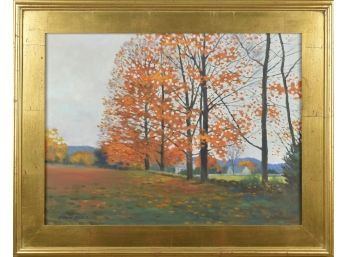 An oil on canvas autumnal scene