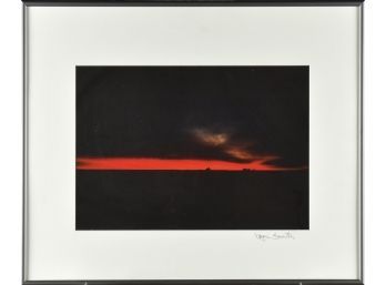 Framed photograph, fiery sunset