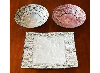 Three painted pottery pieces signed