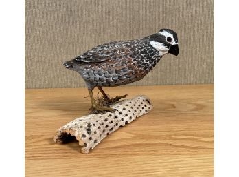 Carved and painted wooden grouse, initialed
