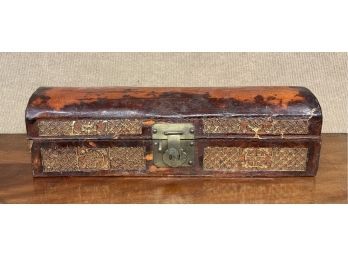 A vintage Asian leather scroll