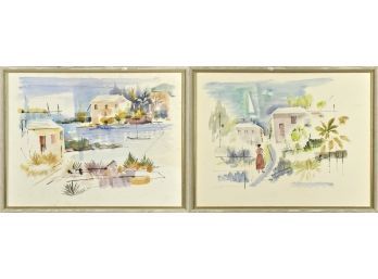 Two watercolors of coastal scenes,