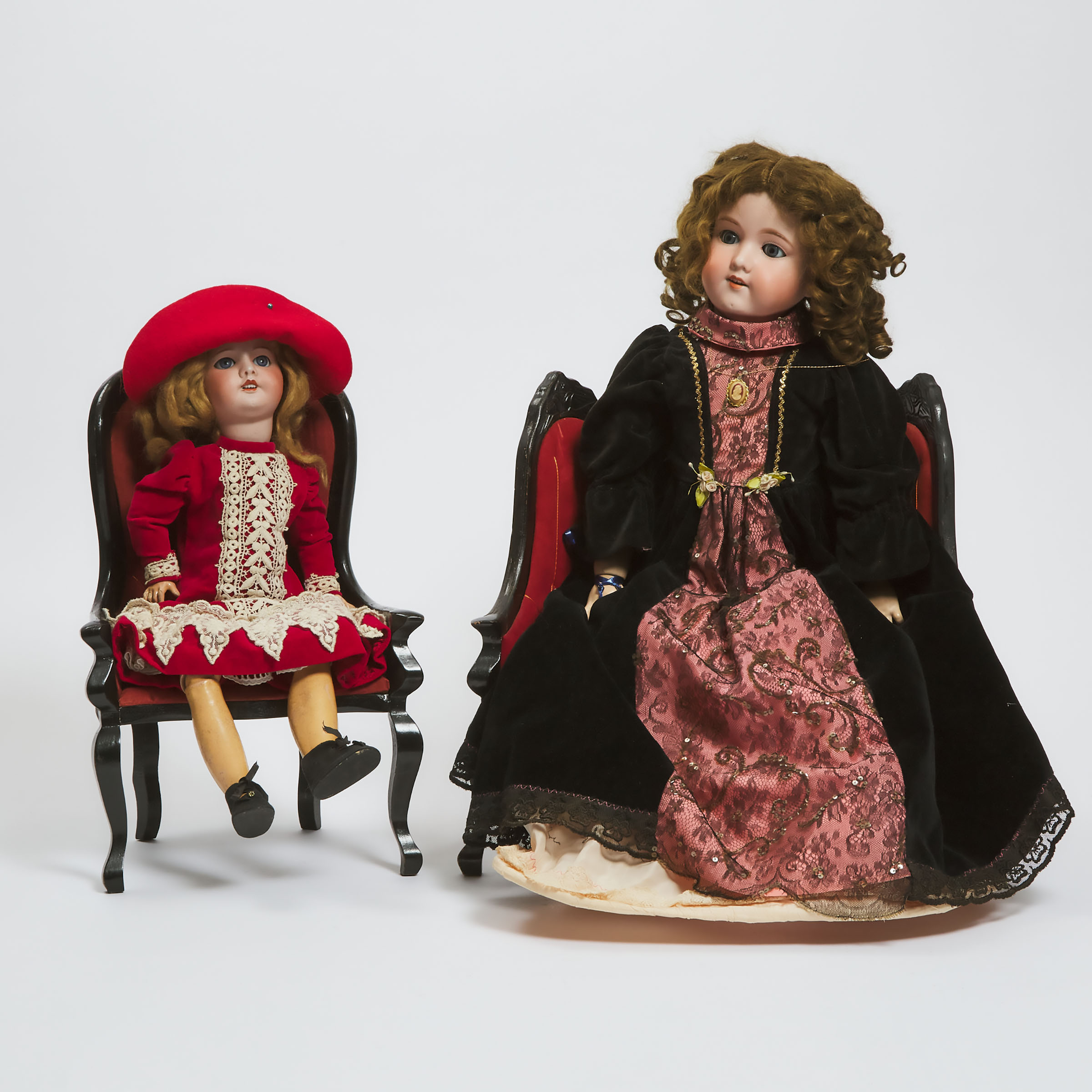 Two Continental Bisque Headed Dolls