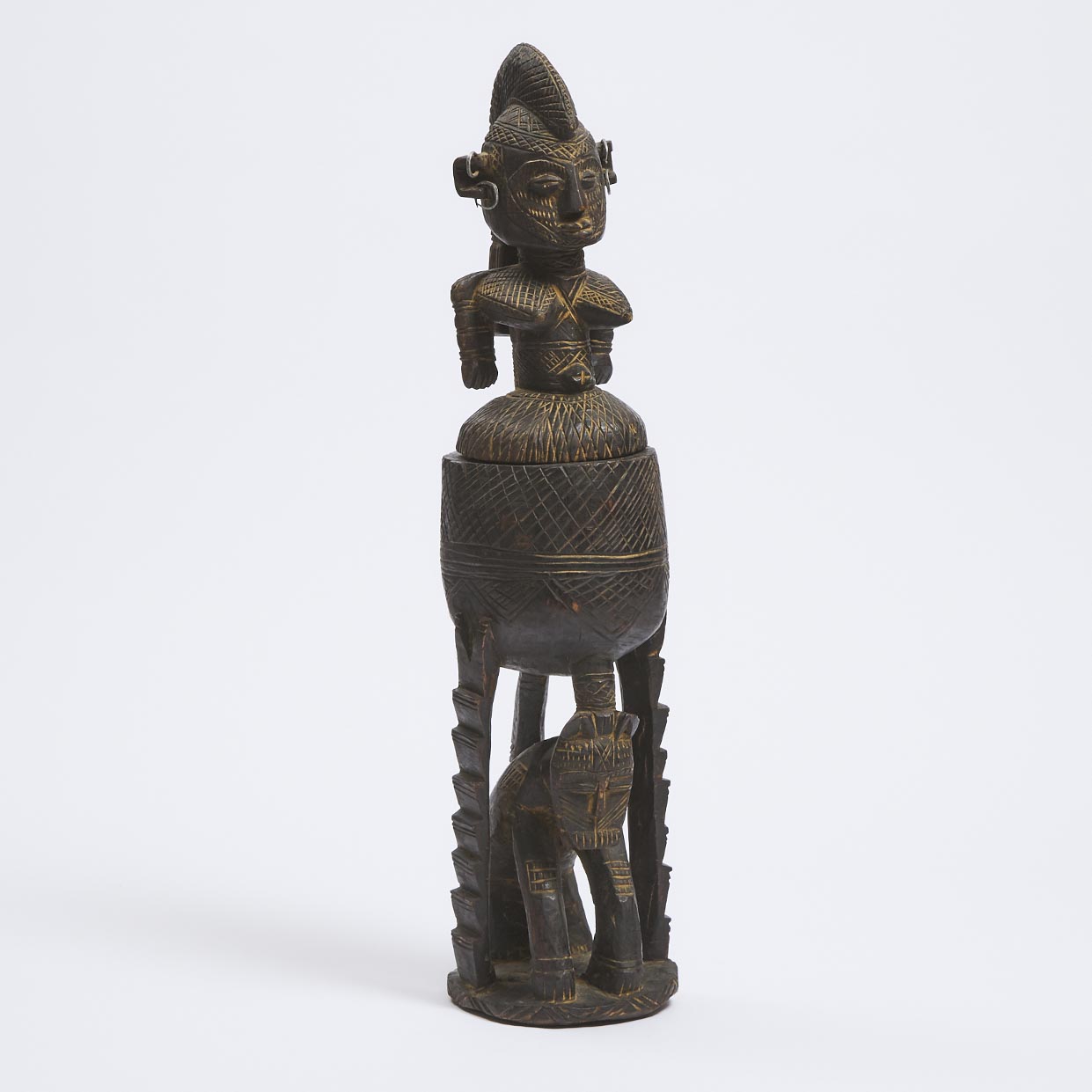 Dogon/Bamana Figural Lidded Vessel,