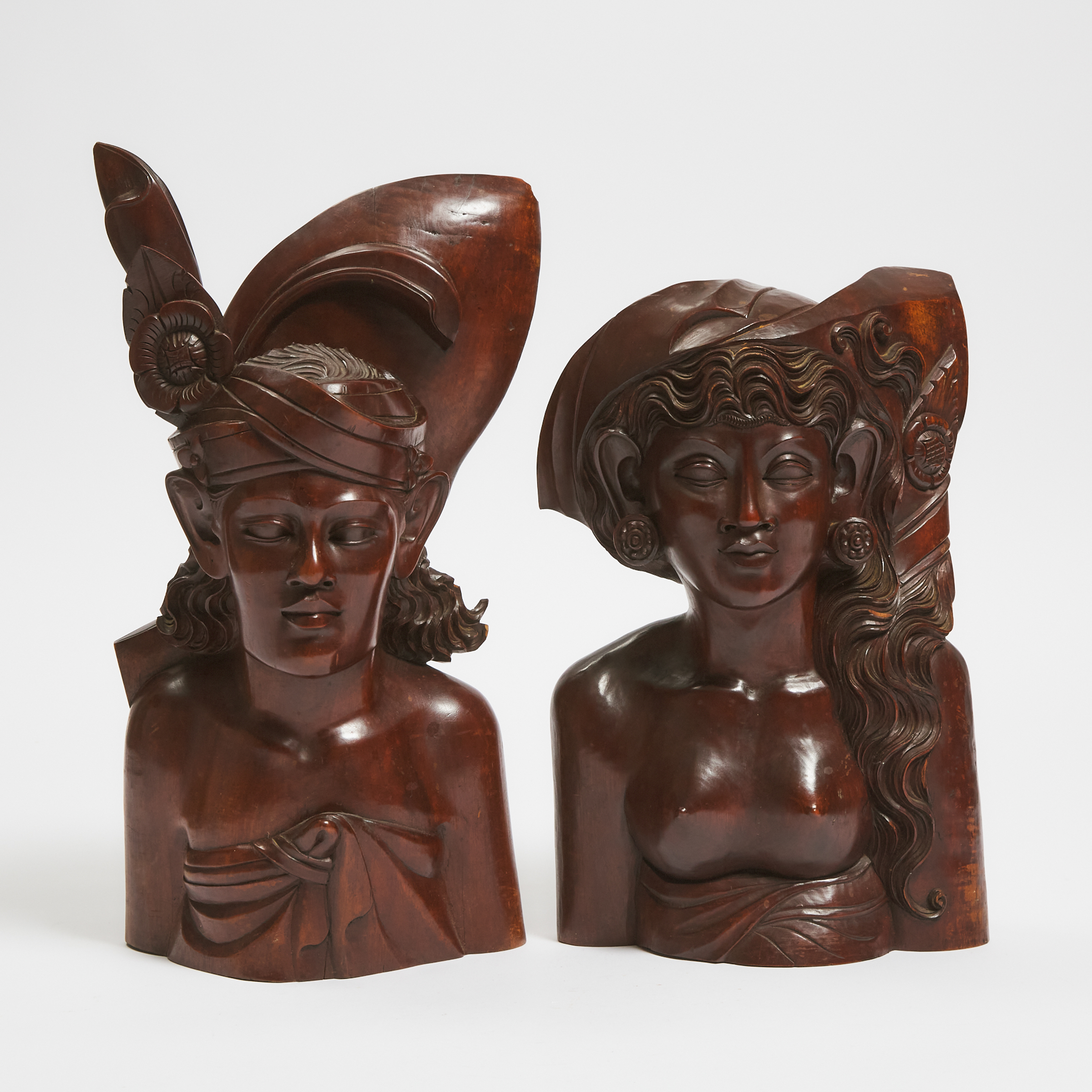 Two Balinese Carved Hardwood Male 3ab864