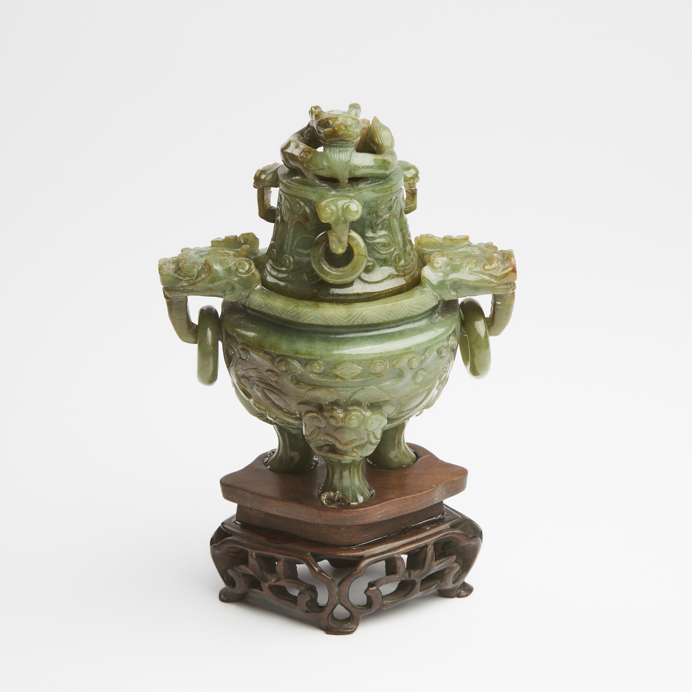 A Jadeite Tripod Censer and Cover,