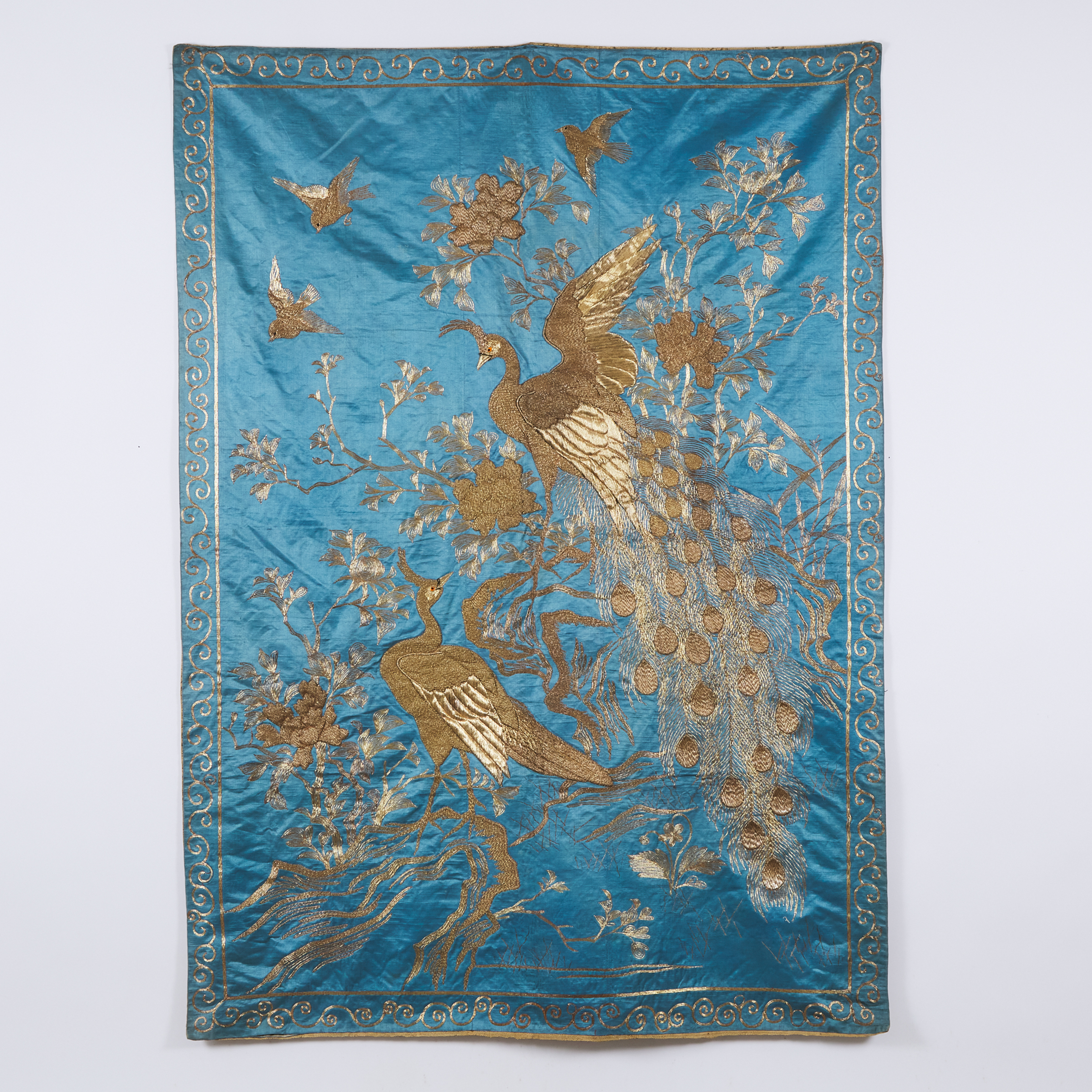 A Large Chinese Gold Silk Embroidered