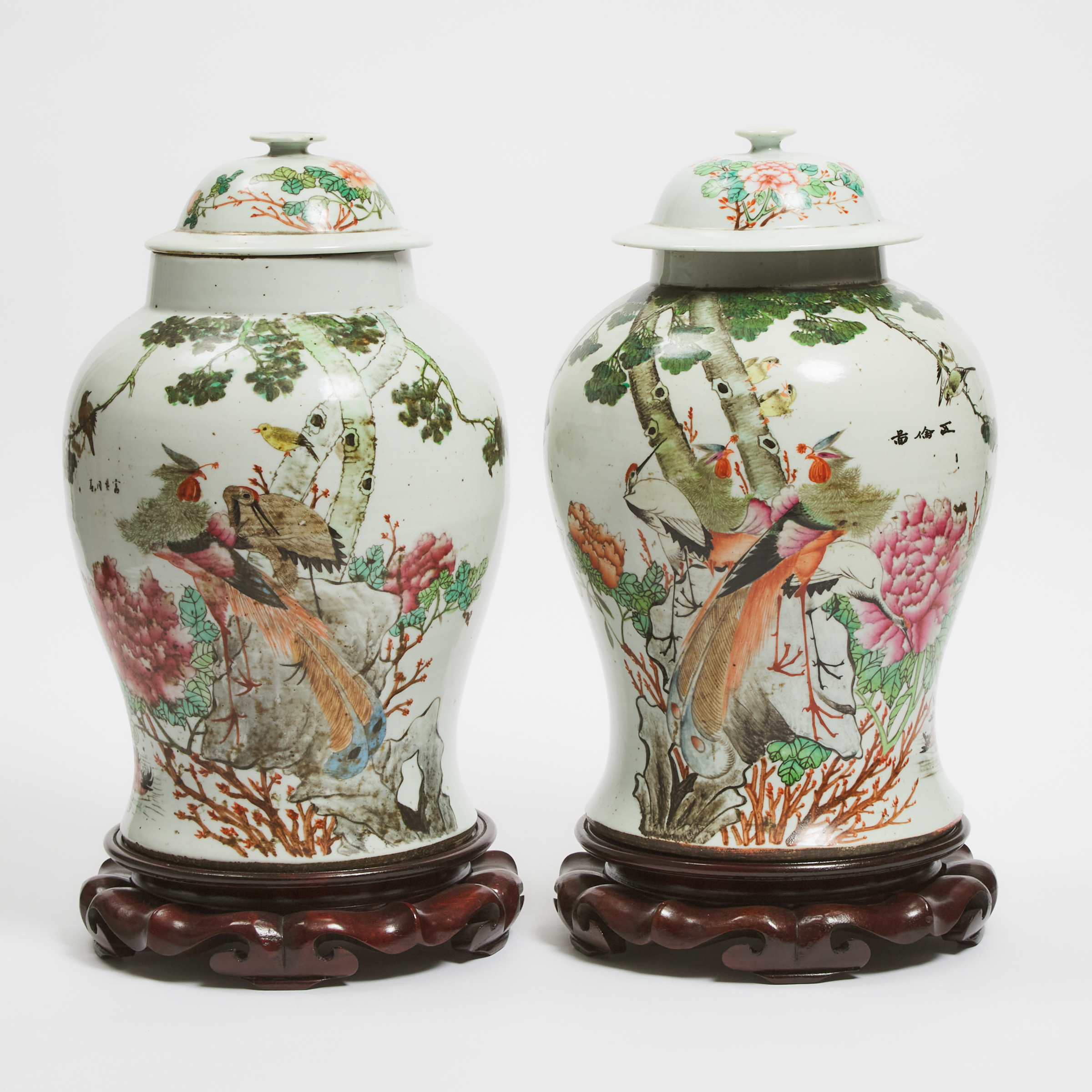 A Pair of Famille Rose 'Birds,