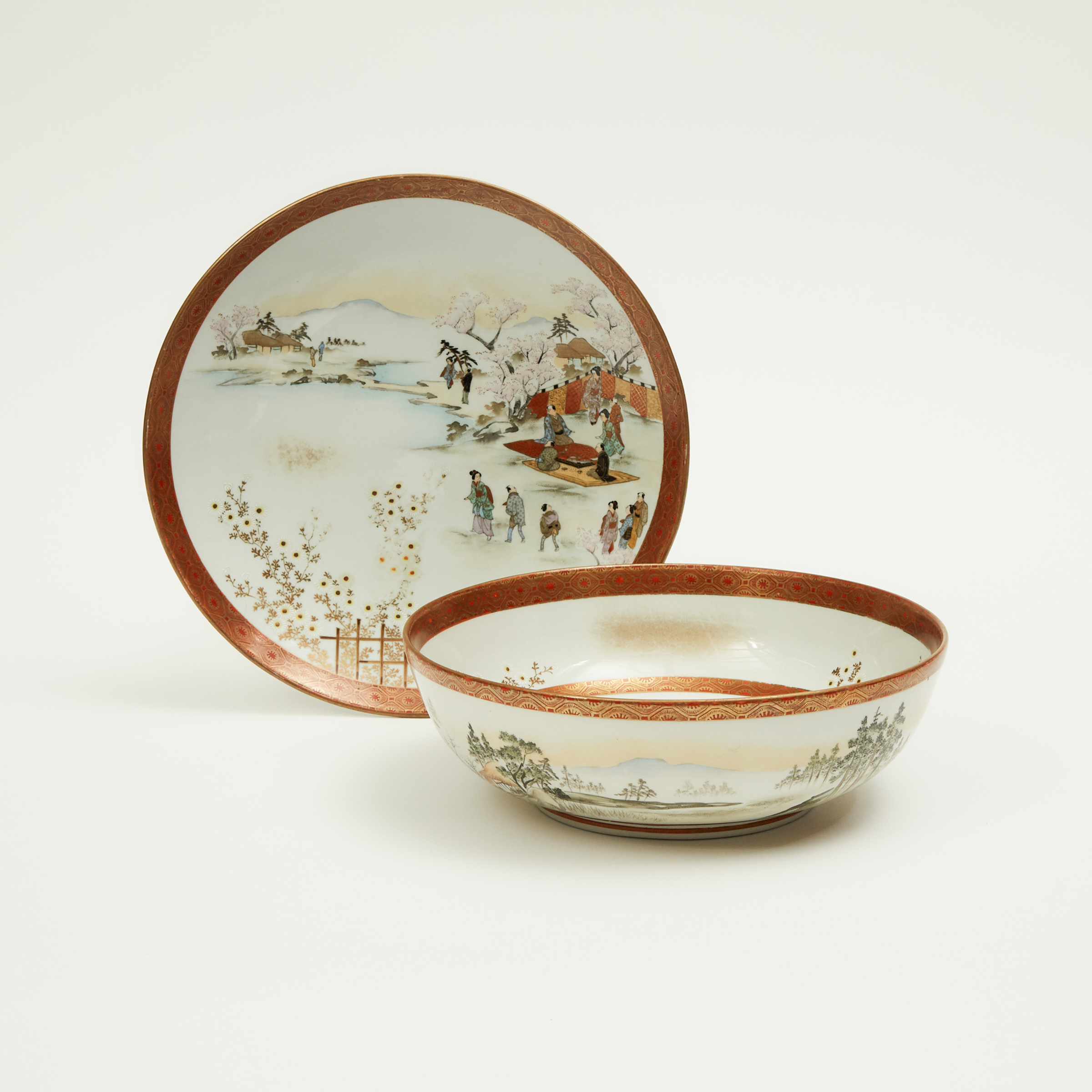 A Japanese Kutani Bowl and Dish, Meiji