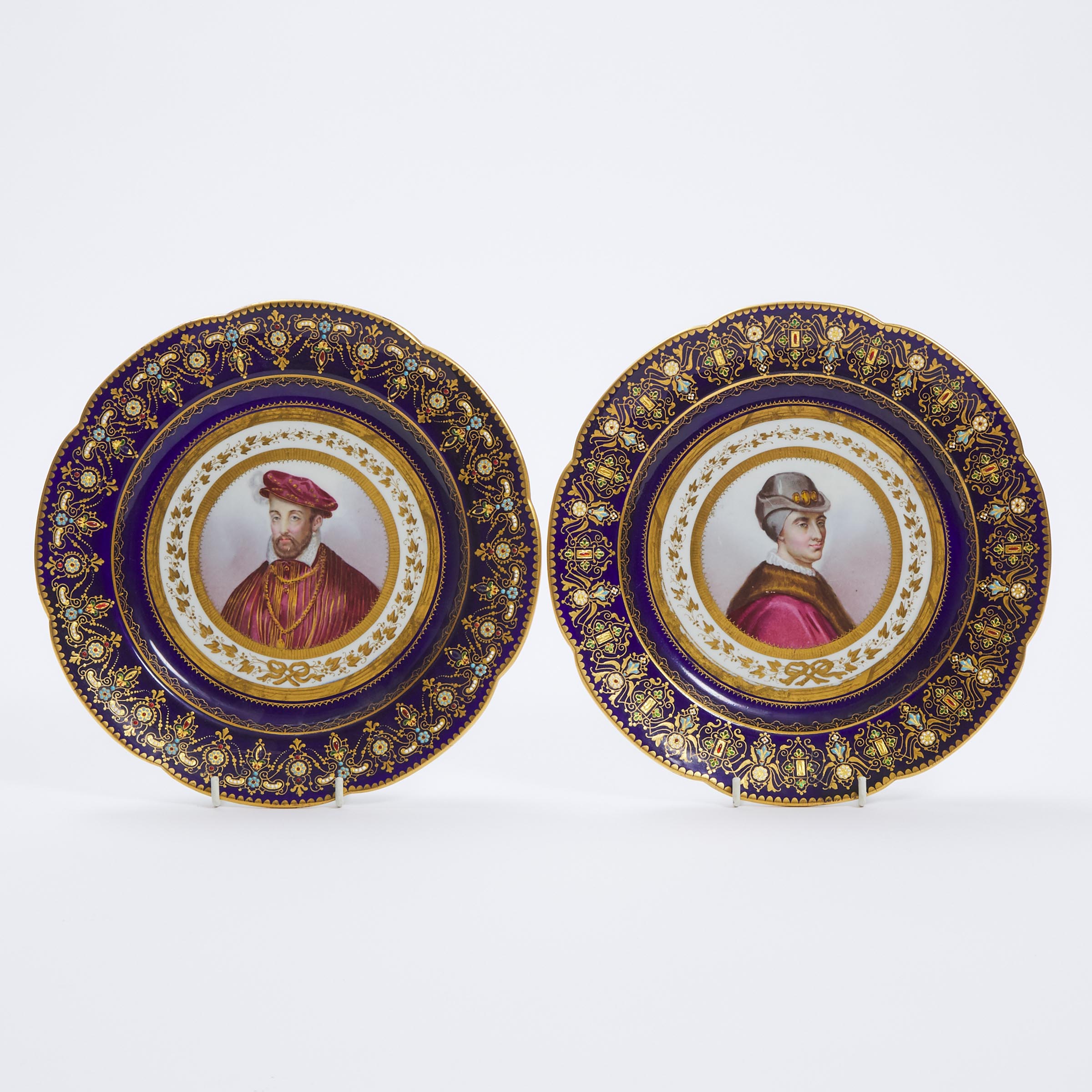 Pair of Sèvres Jeweled Bleu de