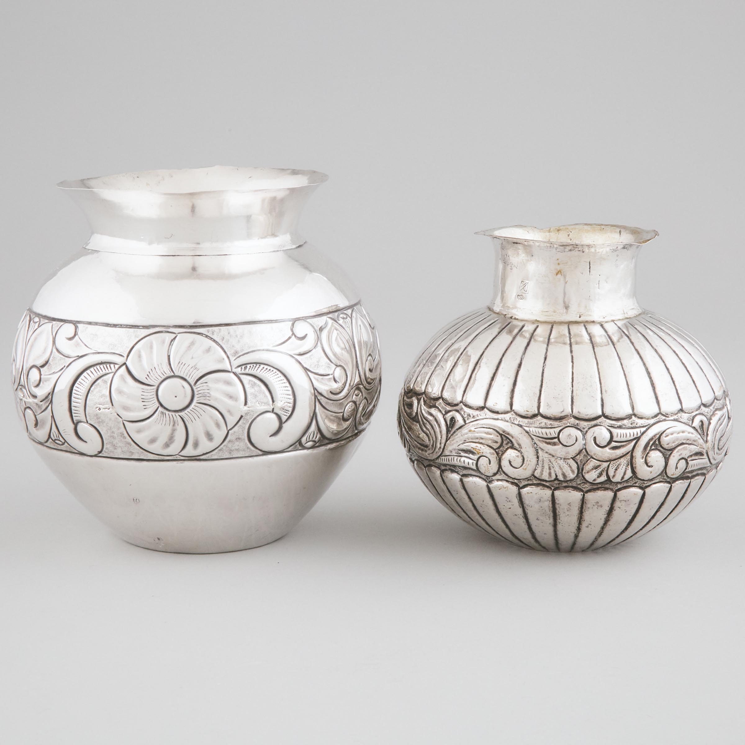 Two Peruvian Silver Vases, 20th