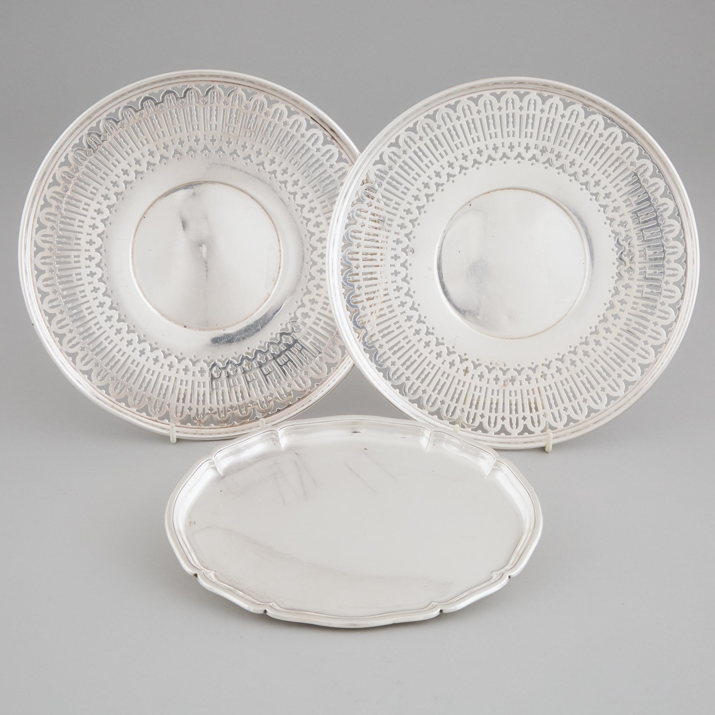 Pair of American Silver Cake Plates