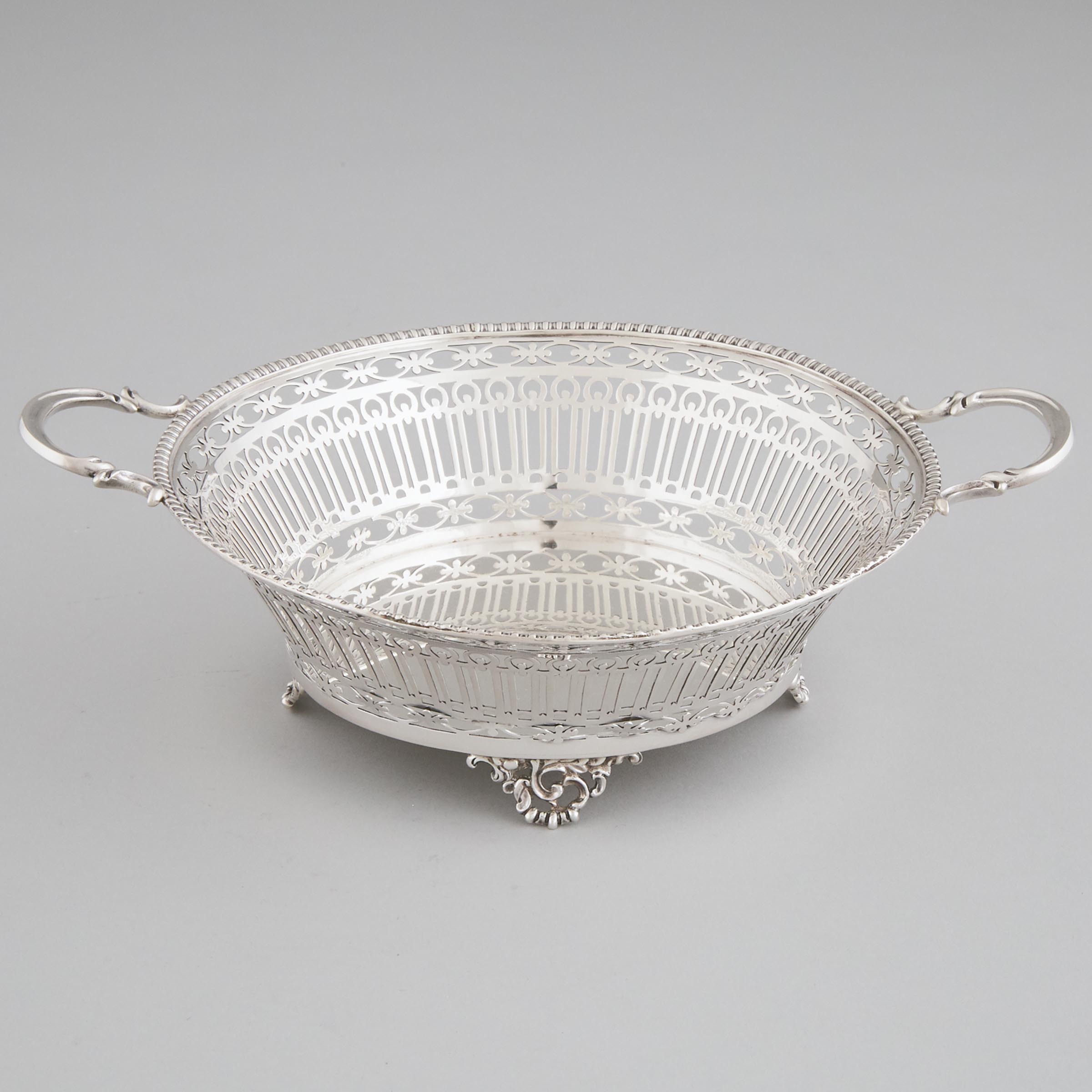 English Silver Two-Handled Pierced Basket,