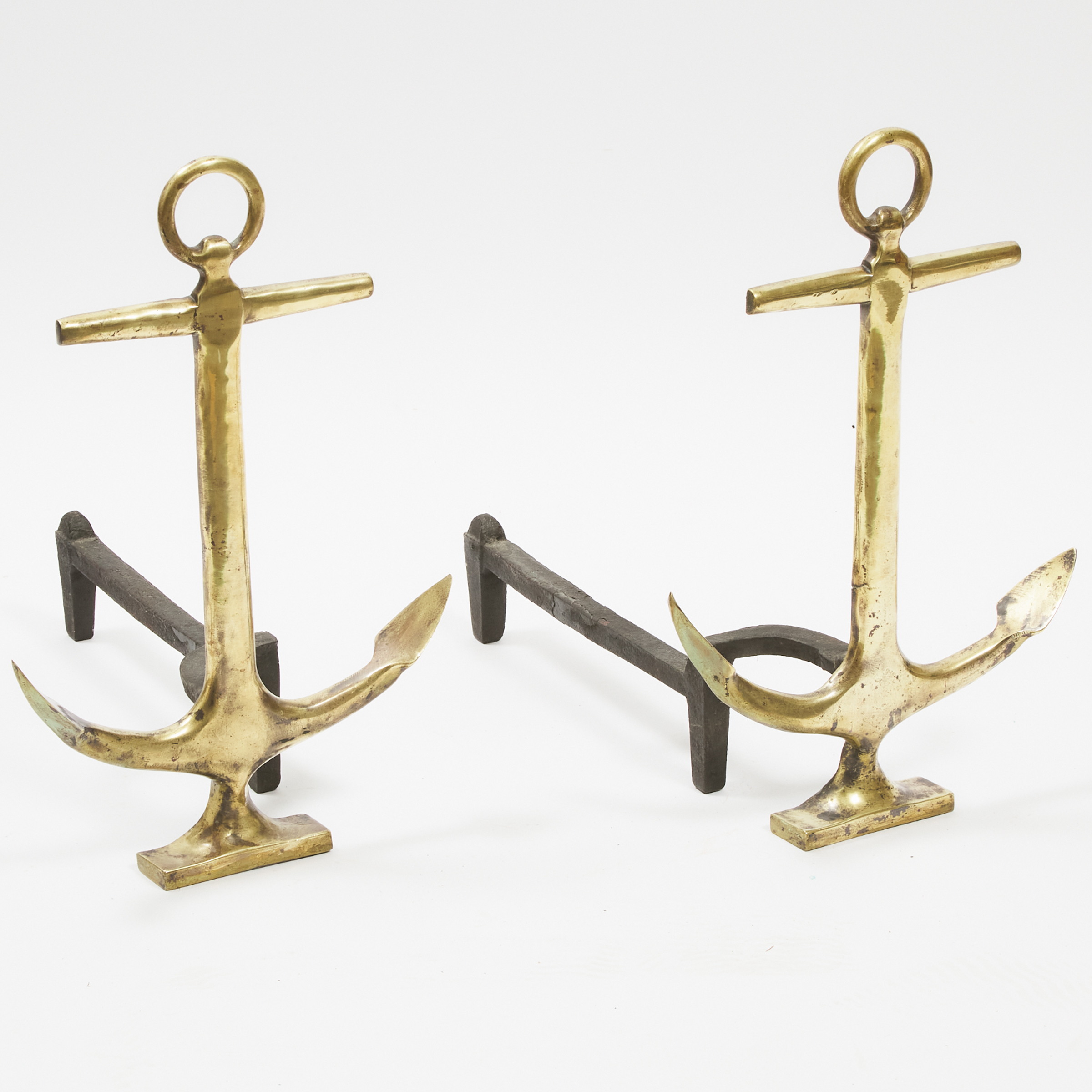 Pair of Brass Anchor Form Andirons,