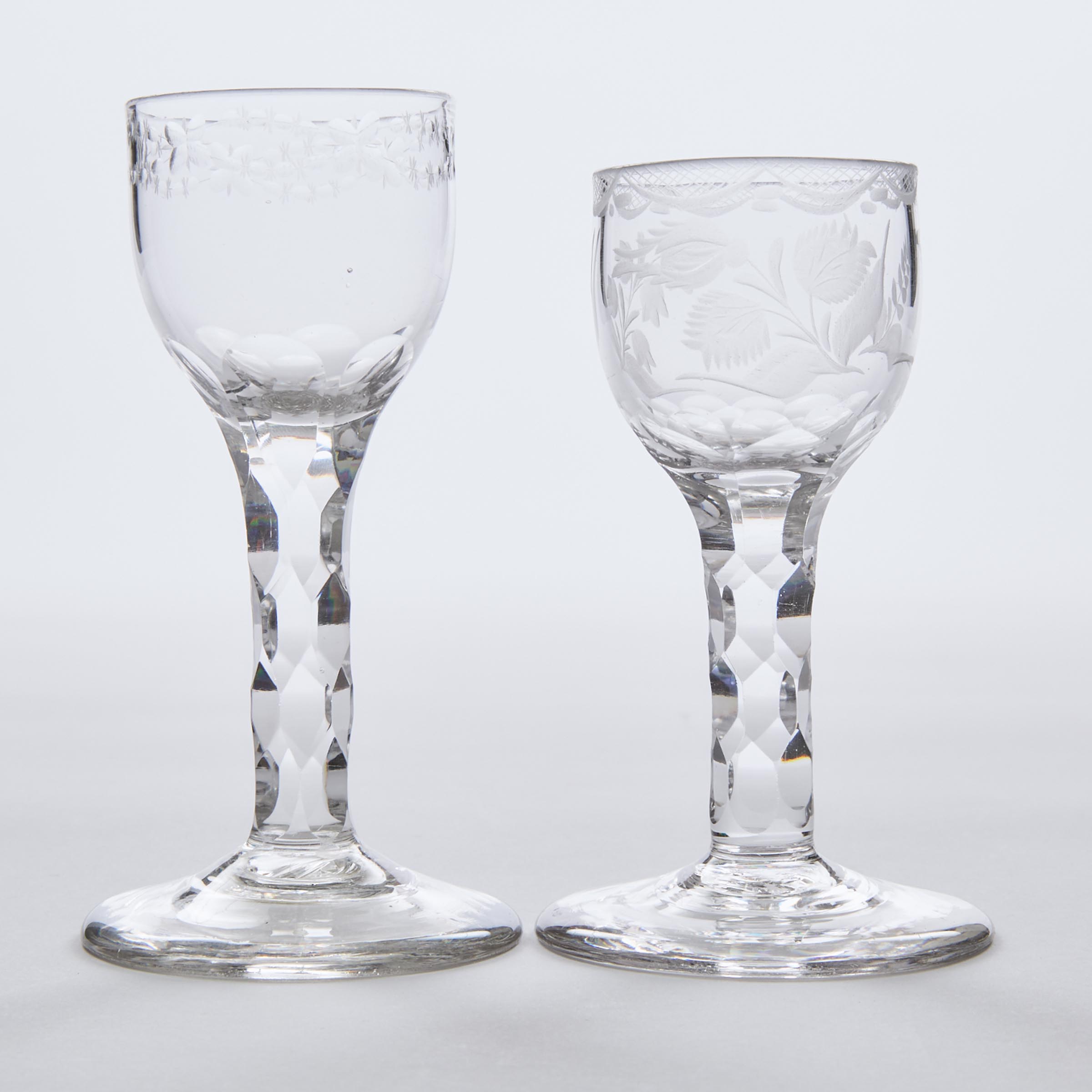 Two English Engraved Faceted Stemmed 3abb1b