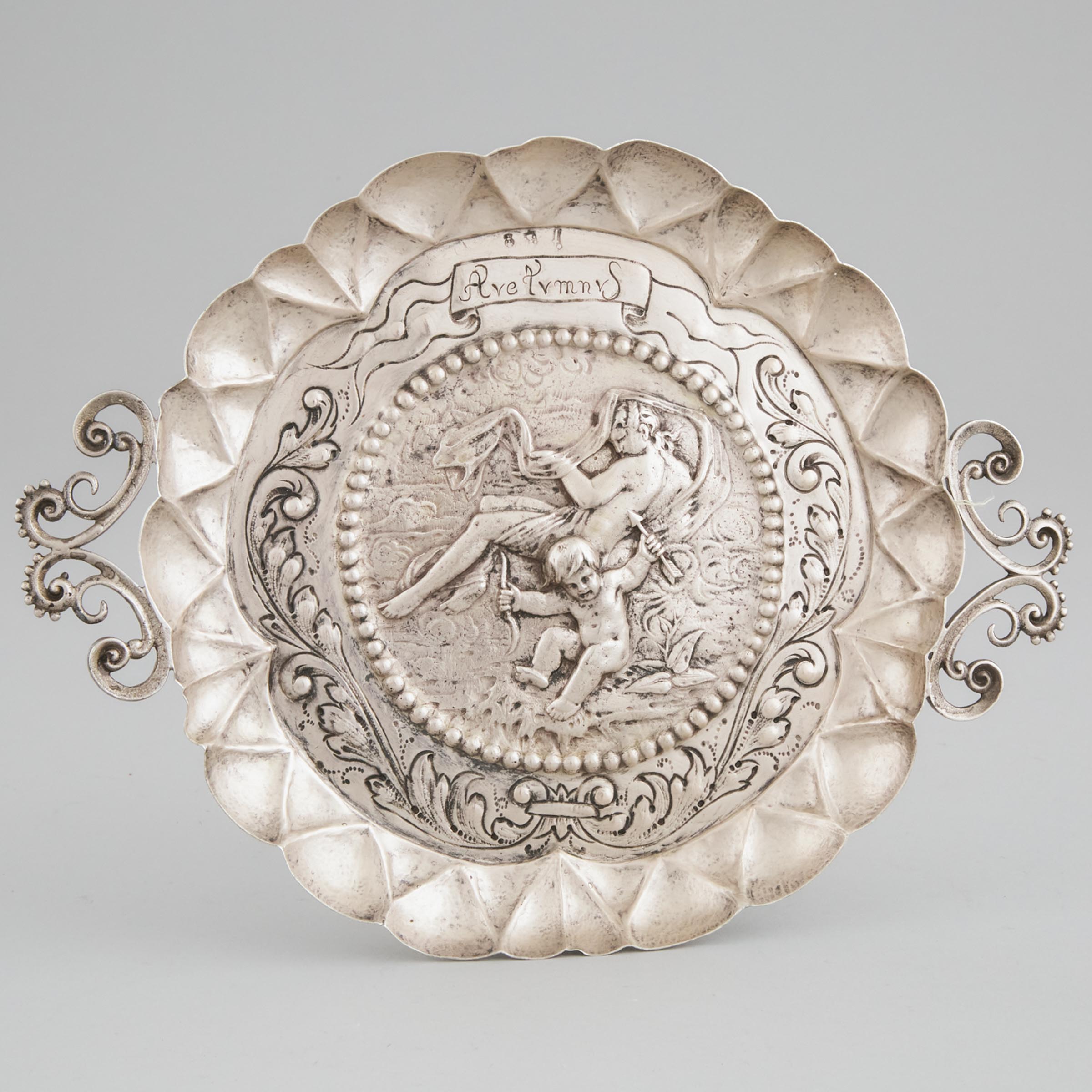 German Silver Two-Handled Circular Dish,