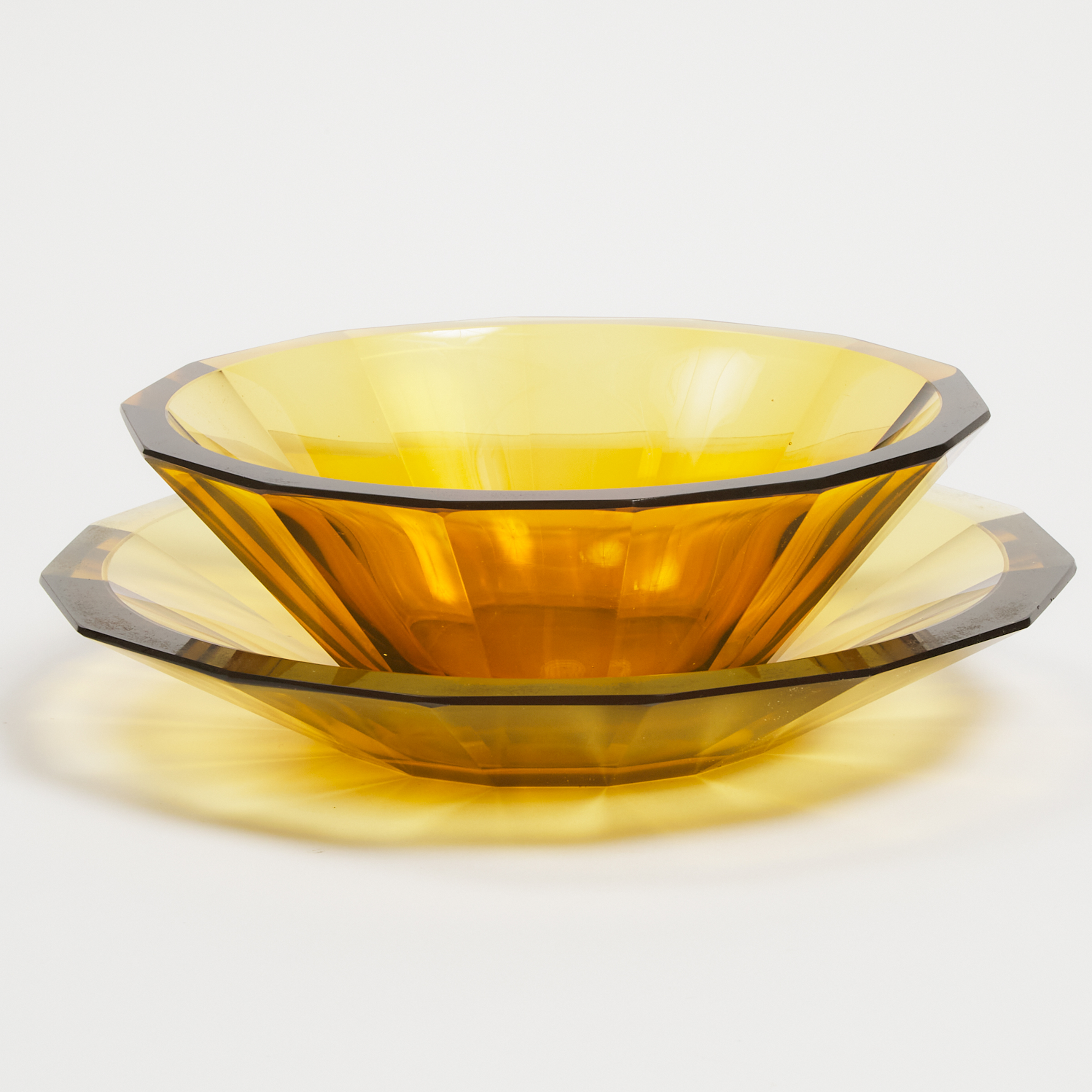 Moser Amber Cut Glass Bowl and