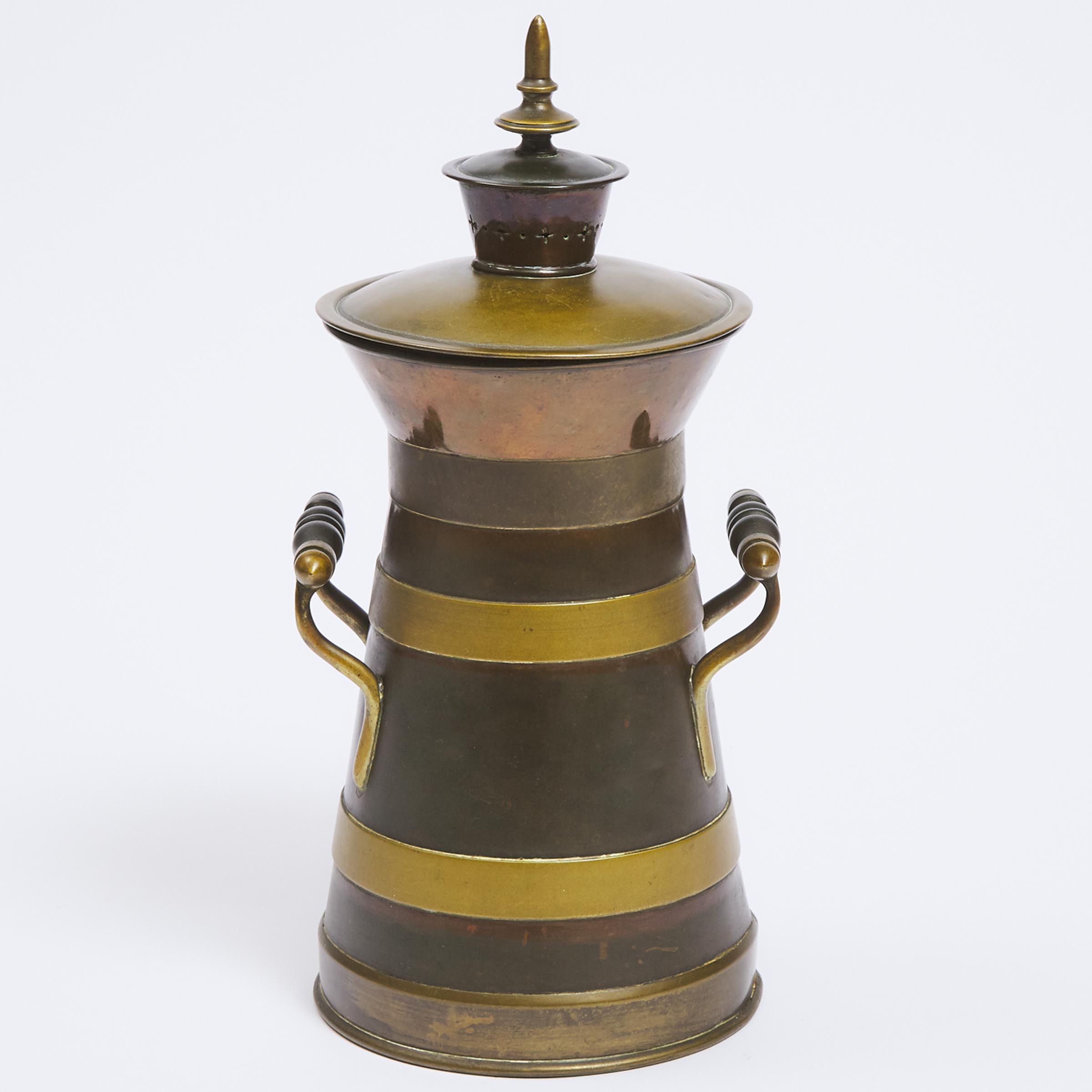 Brass Mounted Copper Churn Form