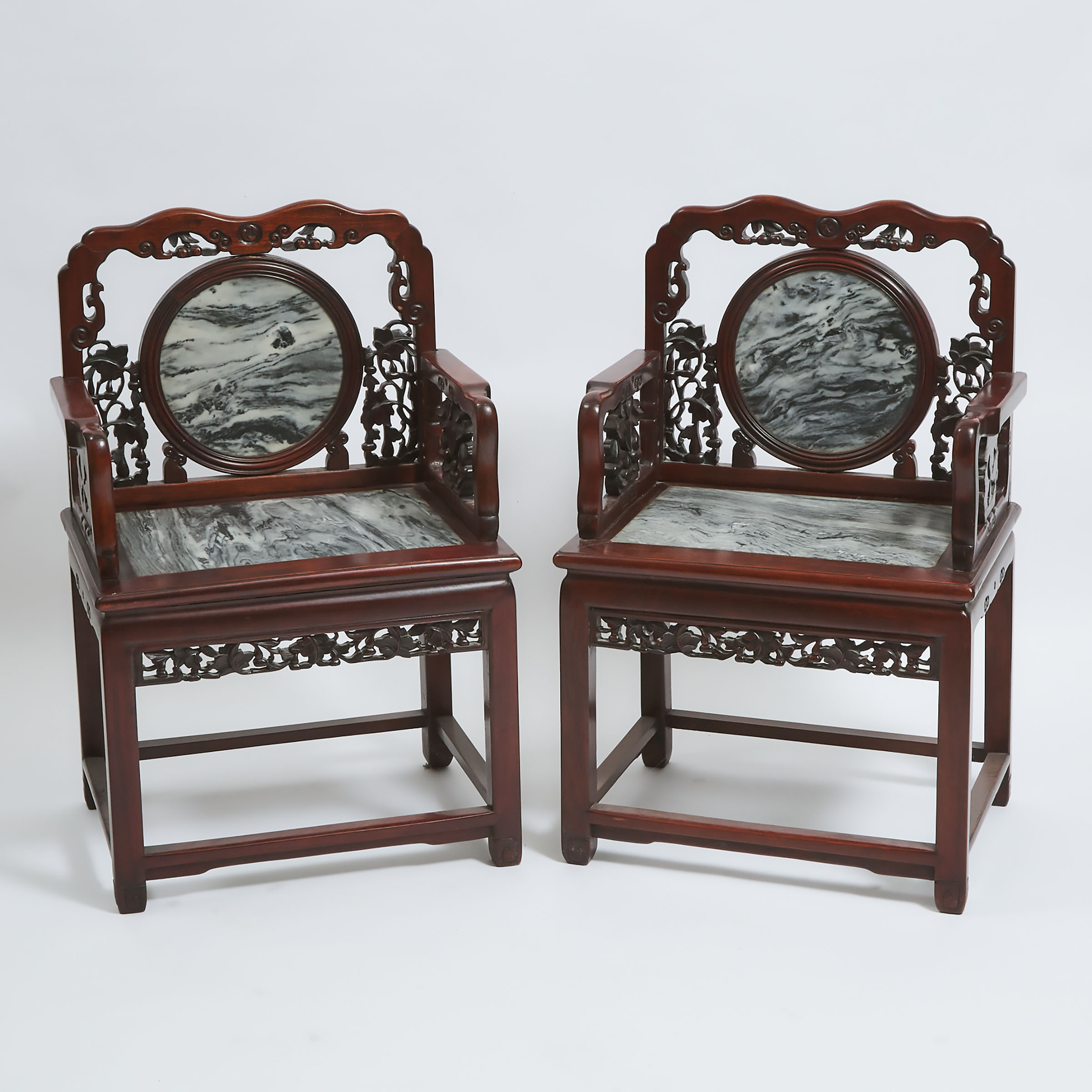 A Pair of Chinese Marble-Inset