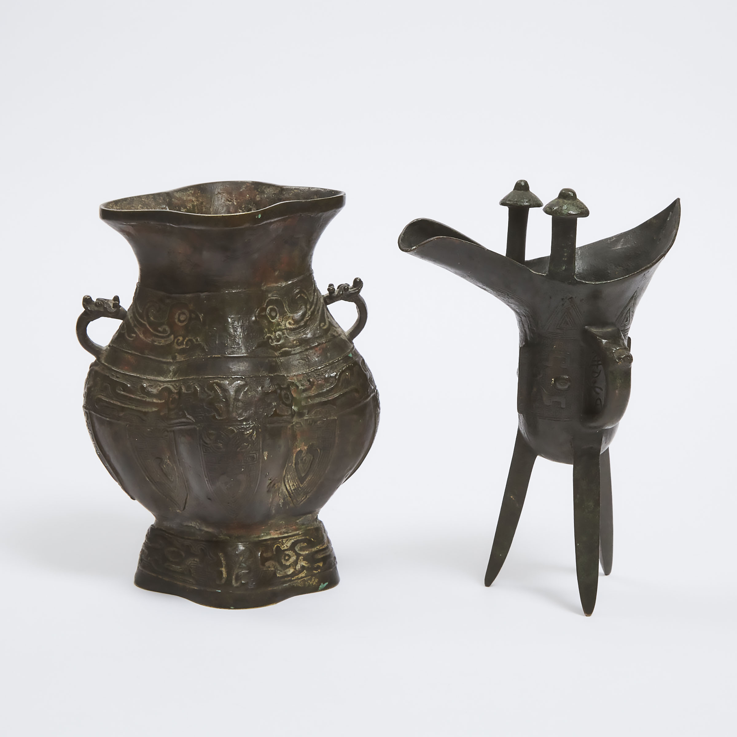 Two Bronze Archaic-Style Vessels,