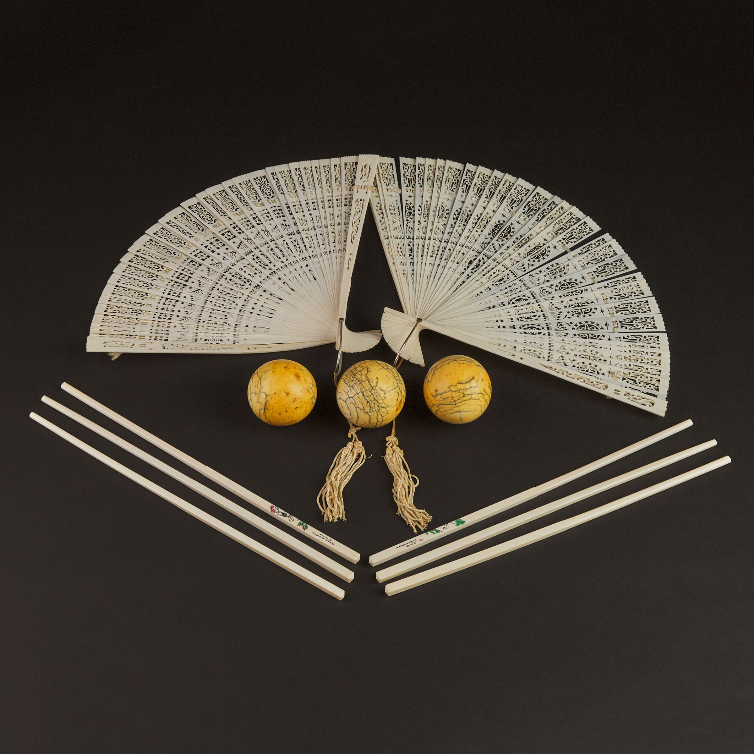 Two Ivory Fans, Three Billiard Balls,