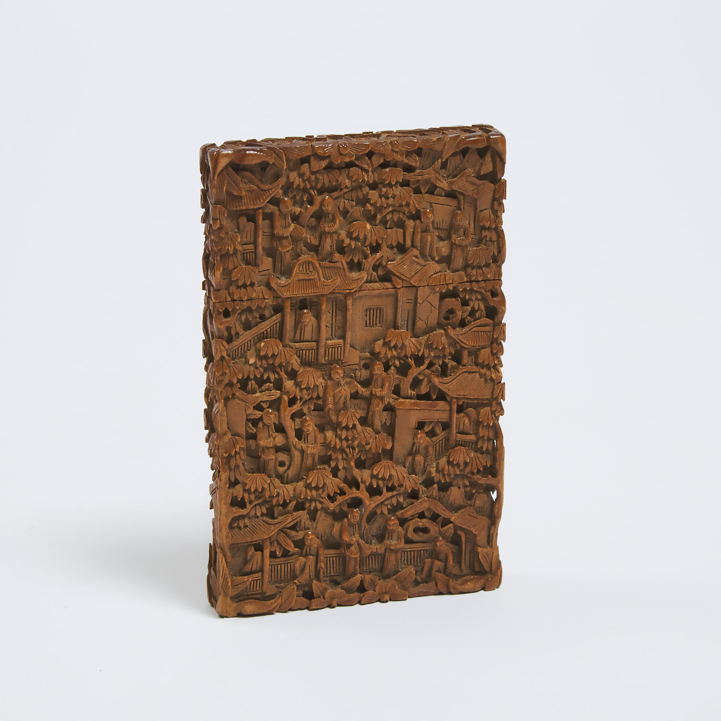 A Chinese Carved Sandalwood Card