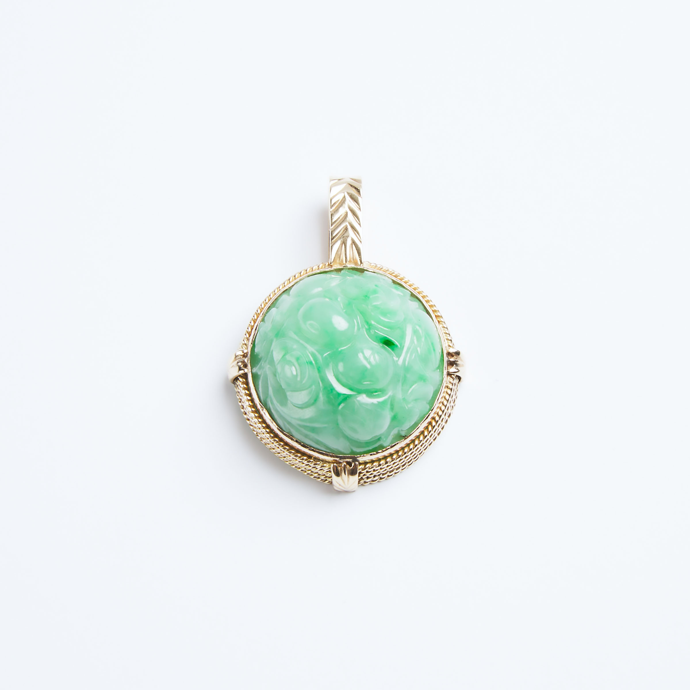 A Carved Jadeite Pendant With 14K
