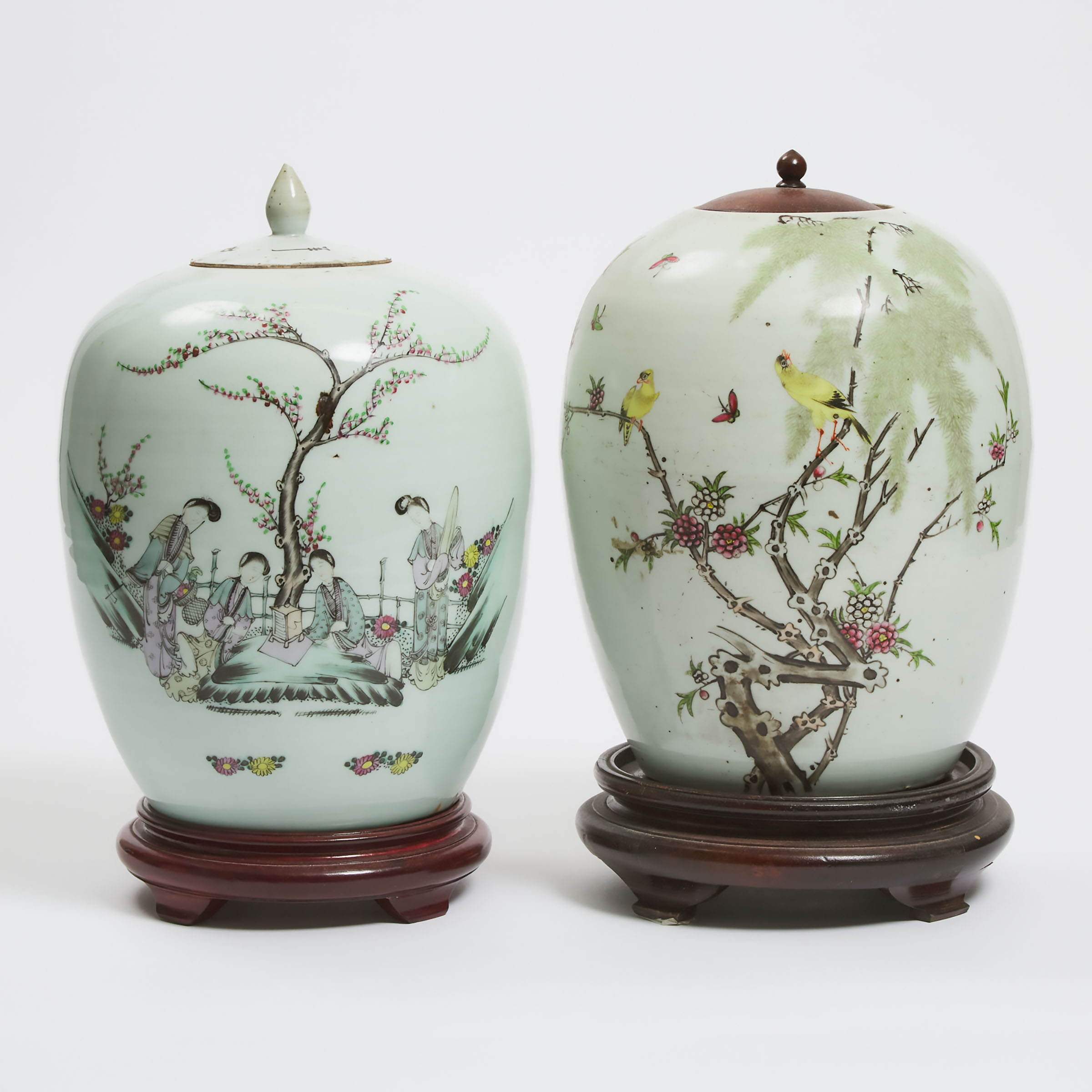 Two Enameled Porcelain Jars With