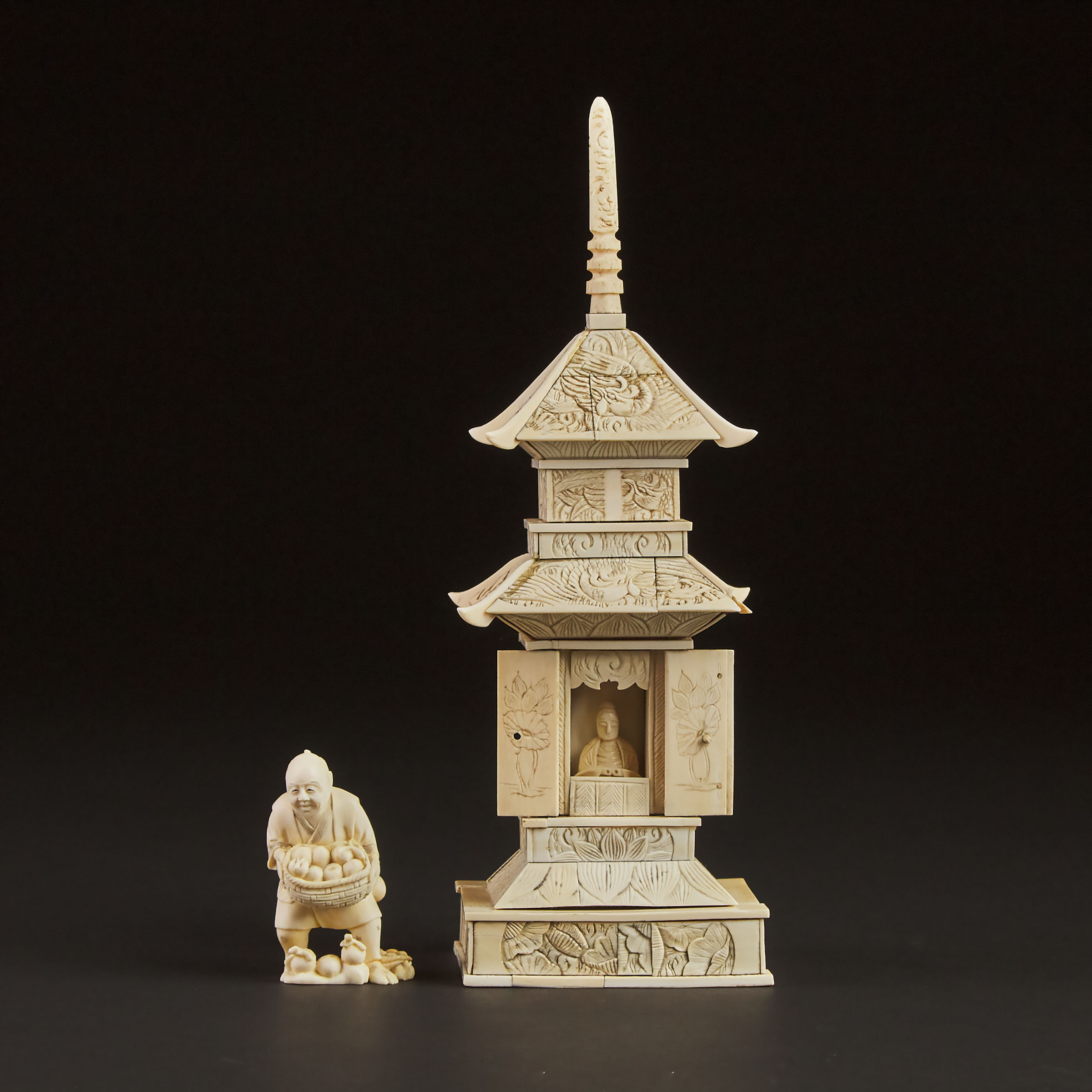 An Ivory Okimono of a Buddhist 3abc62