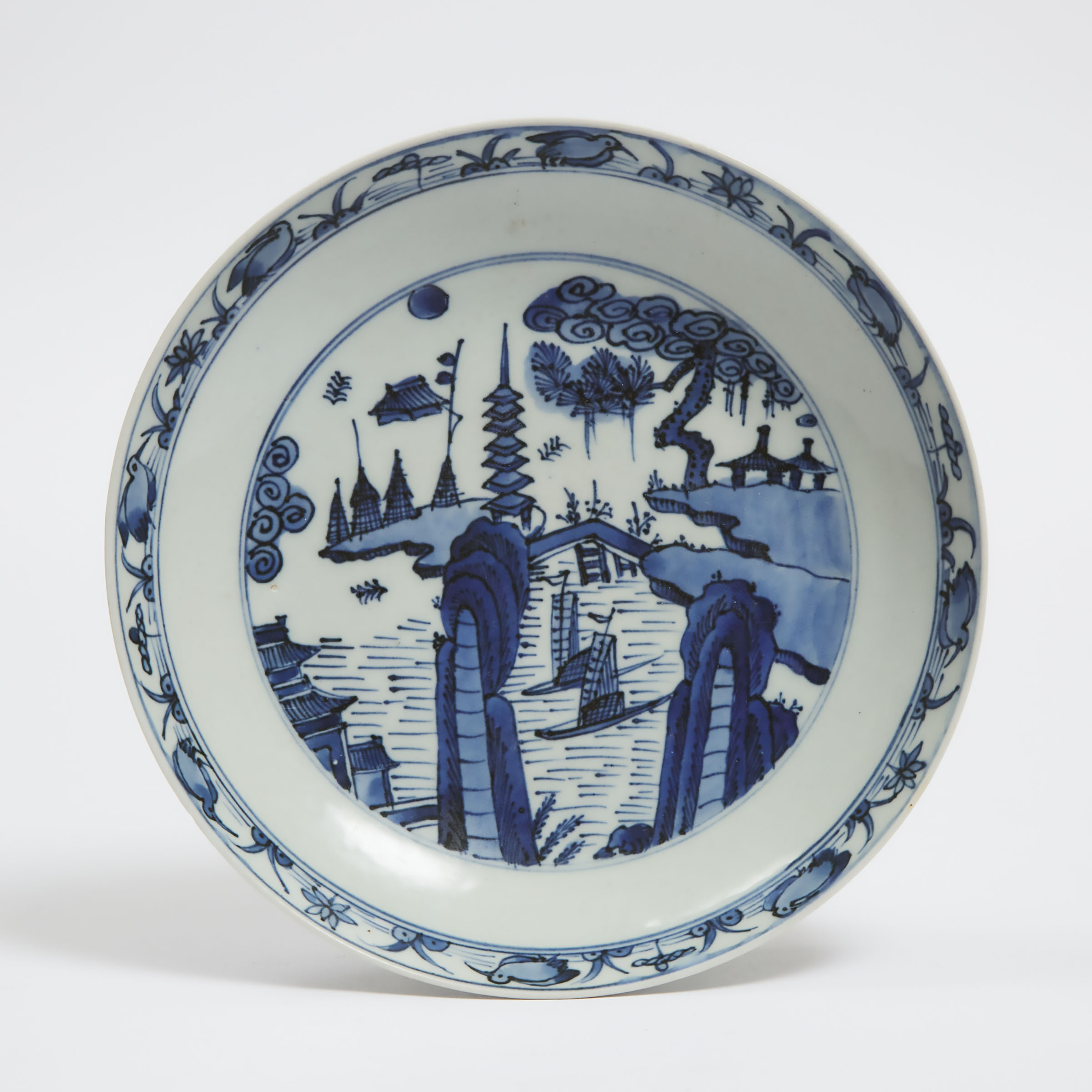 A Blue and White Landscape Plate ??????