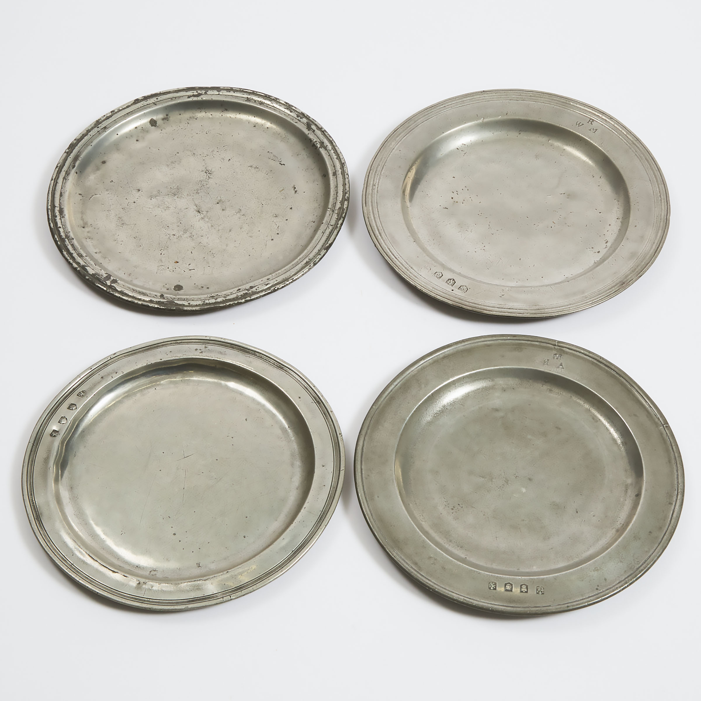 Four Early English Pewter Plates,