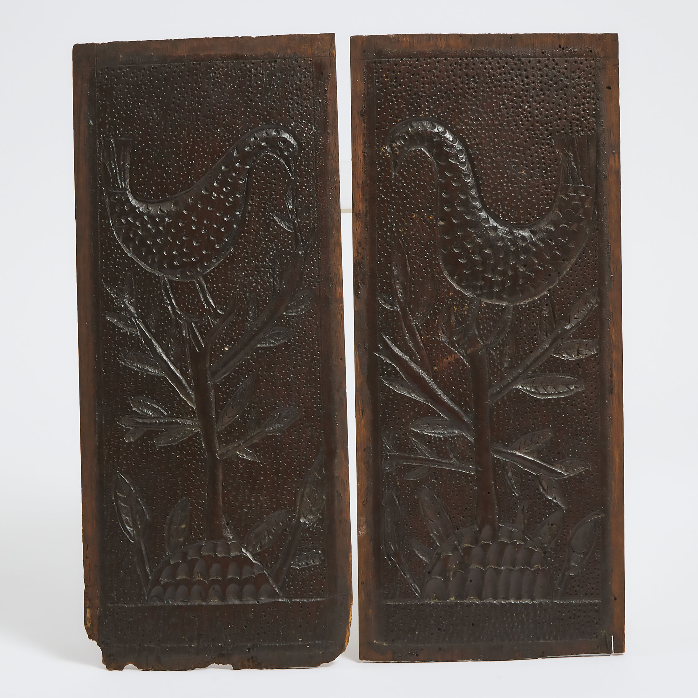 Pair of English Relief Carved Oak
