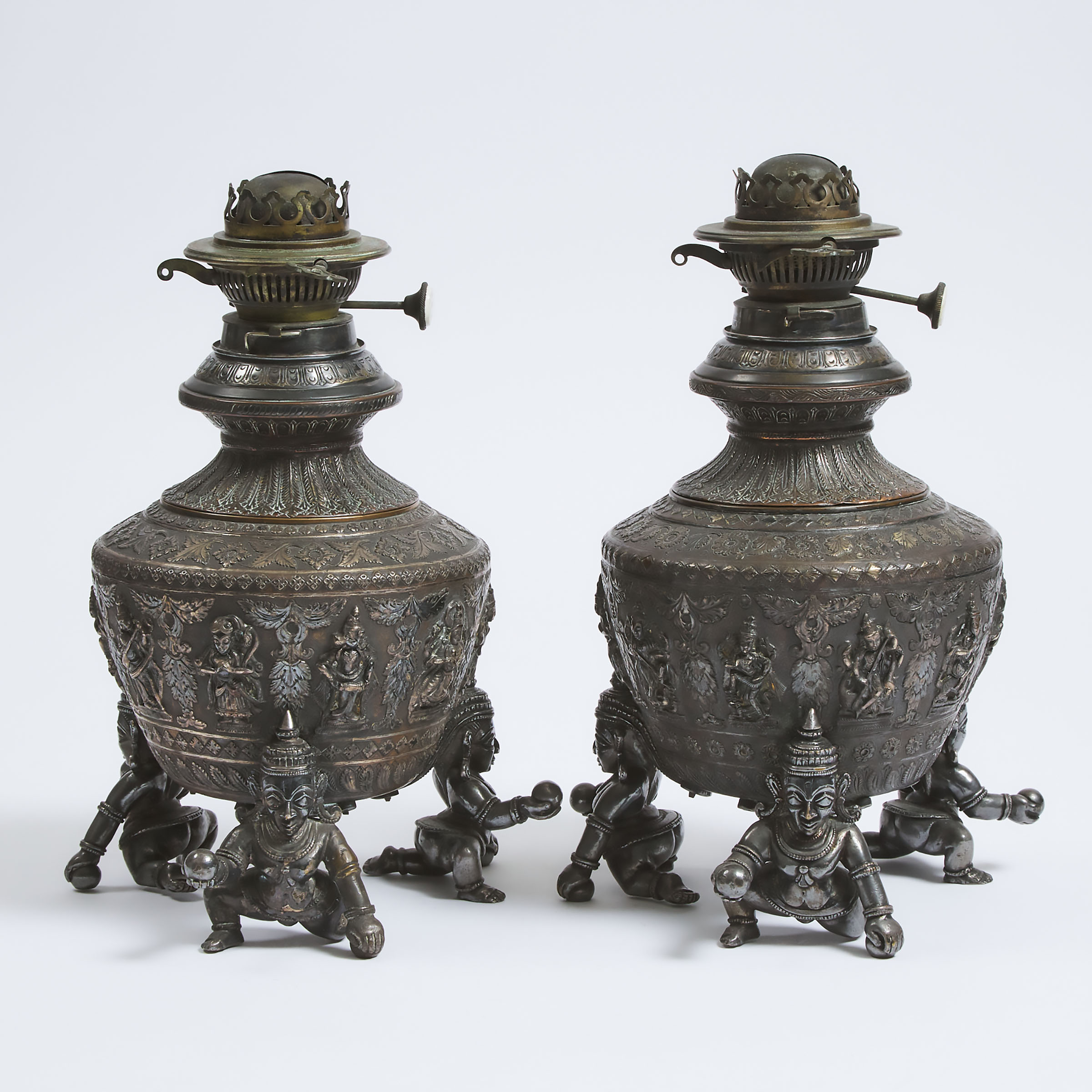 A Pair of Indian Silvered Copper 3abdad