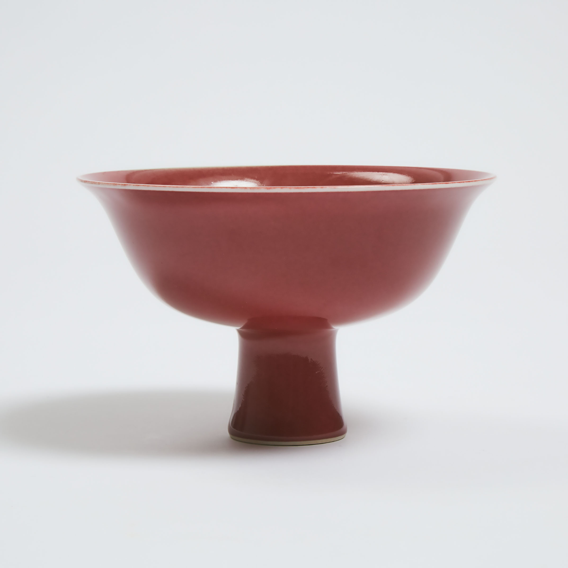 A Copper Red-Glazed Stem Bowl, Qing