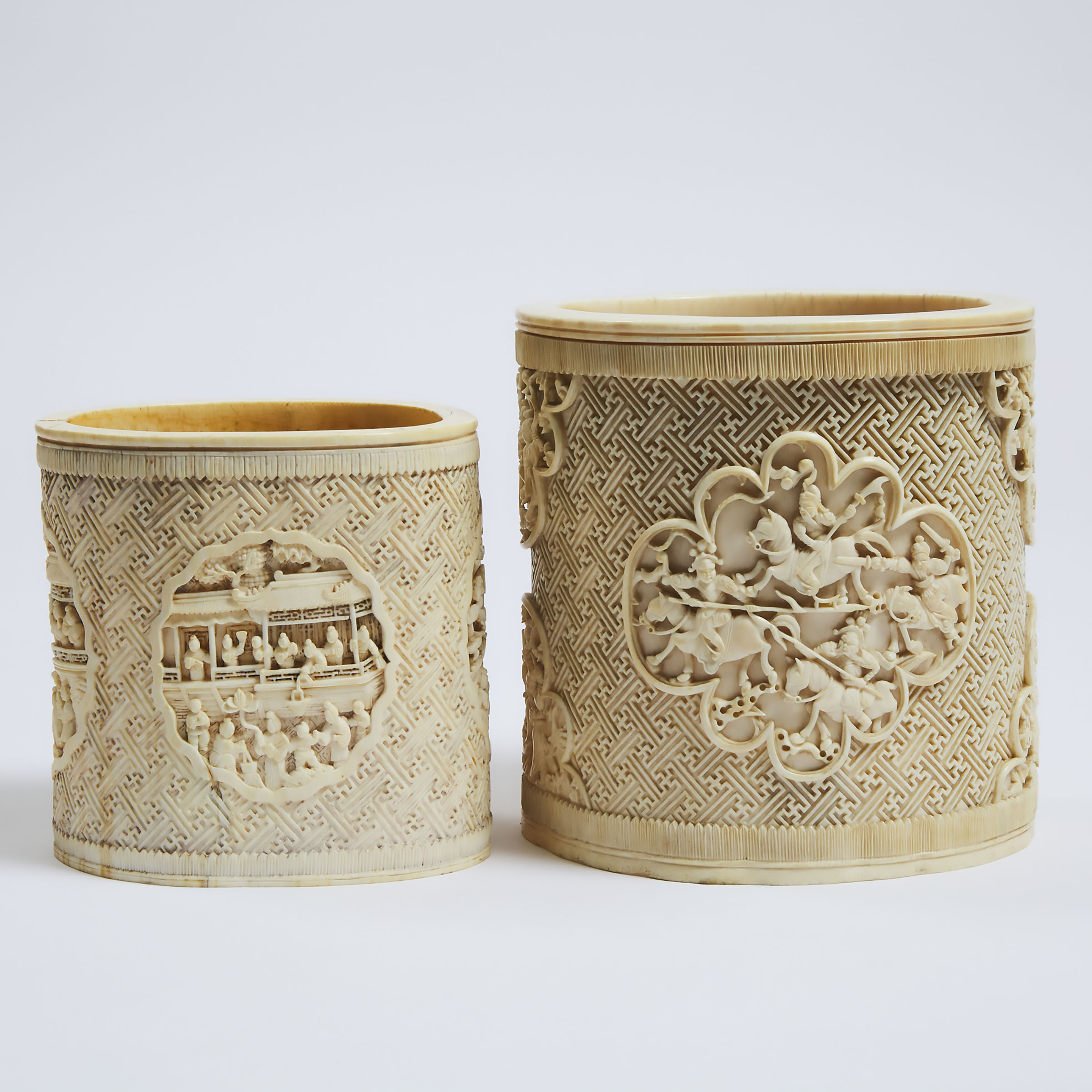 Two Chinese Carved Ivory Brushpots,