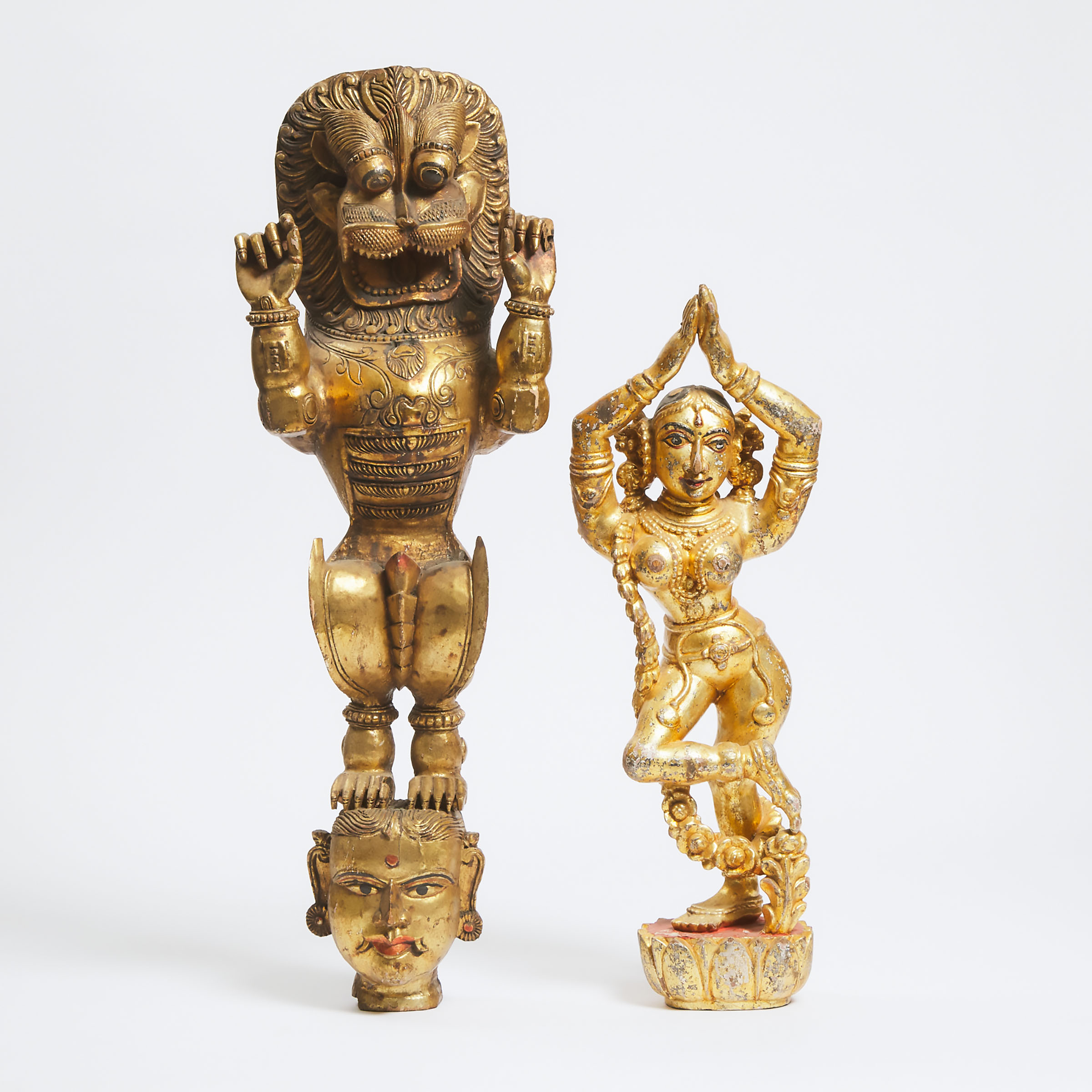 Two Large Indian Gilt Wood Figures 3abe06