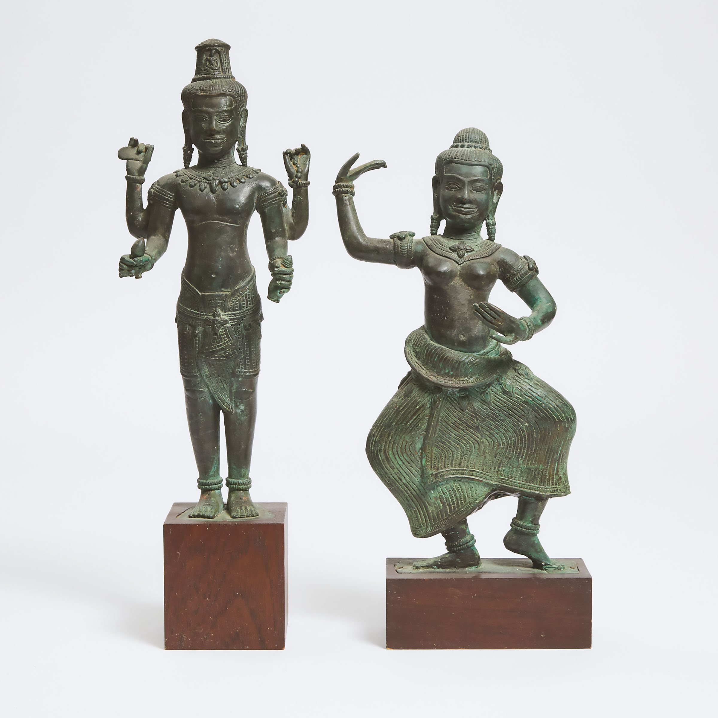 Two Khmer Bronze Figures of a Four-Armed