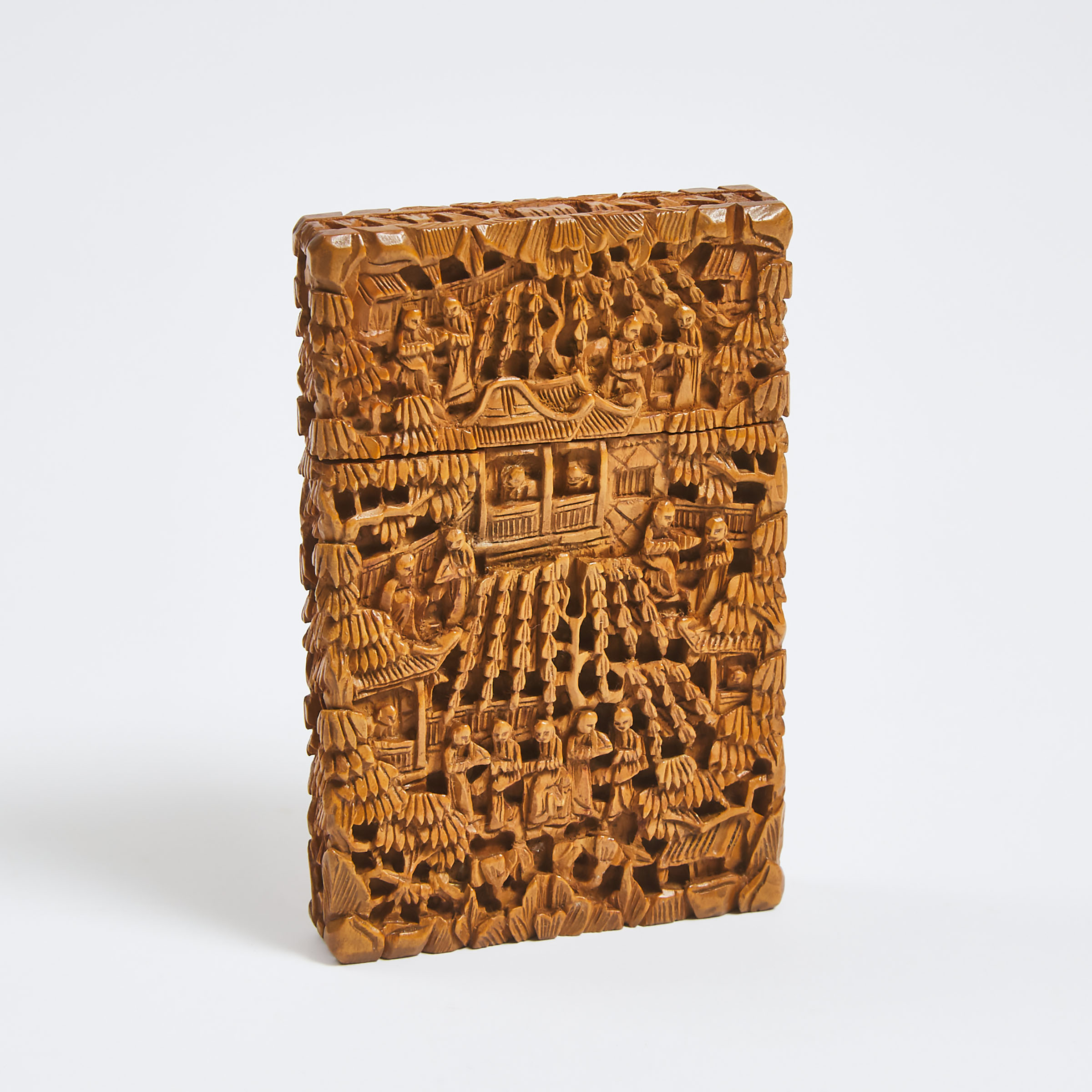 A Chinese Carved Sandalwood Card