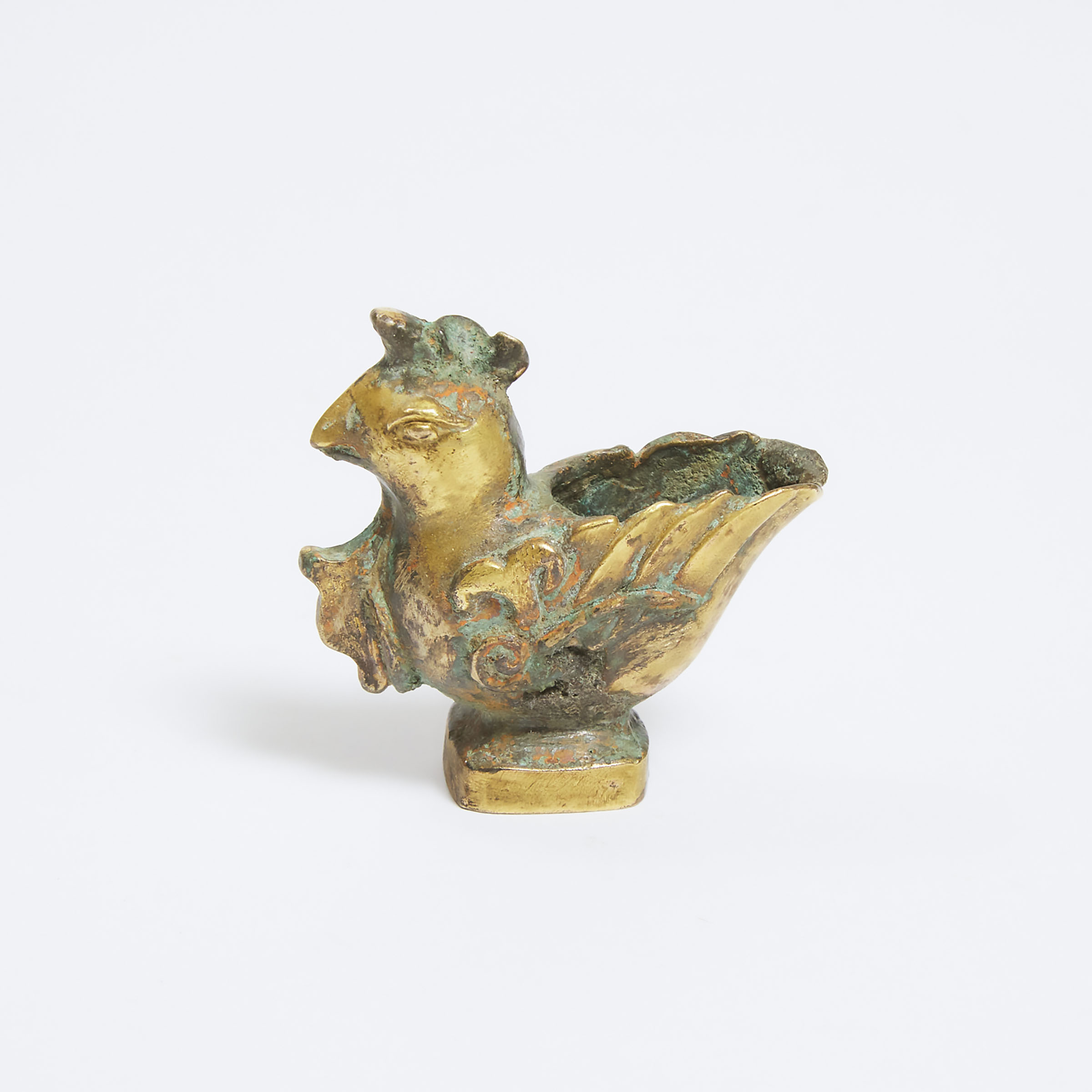 A Small Gilt Bronze Bird-Form Rhyton