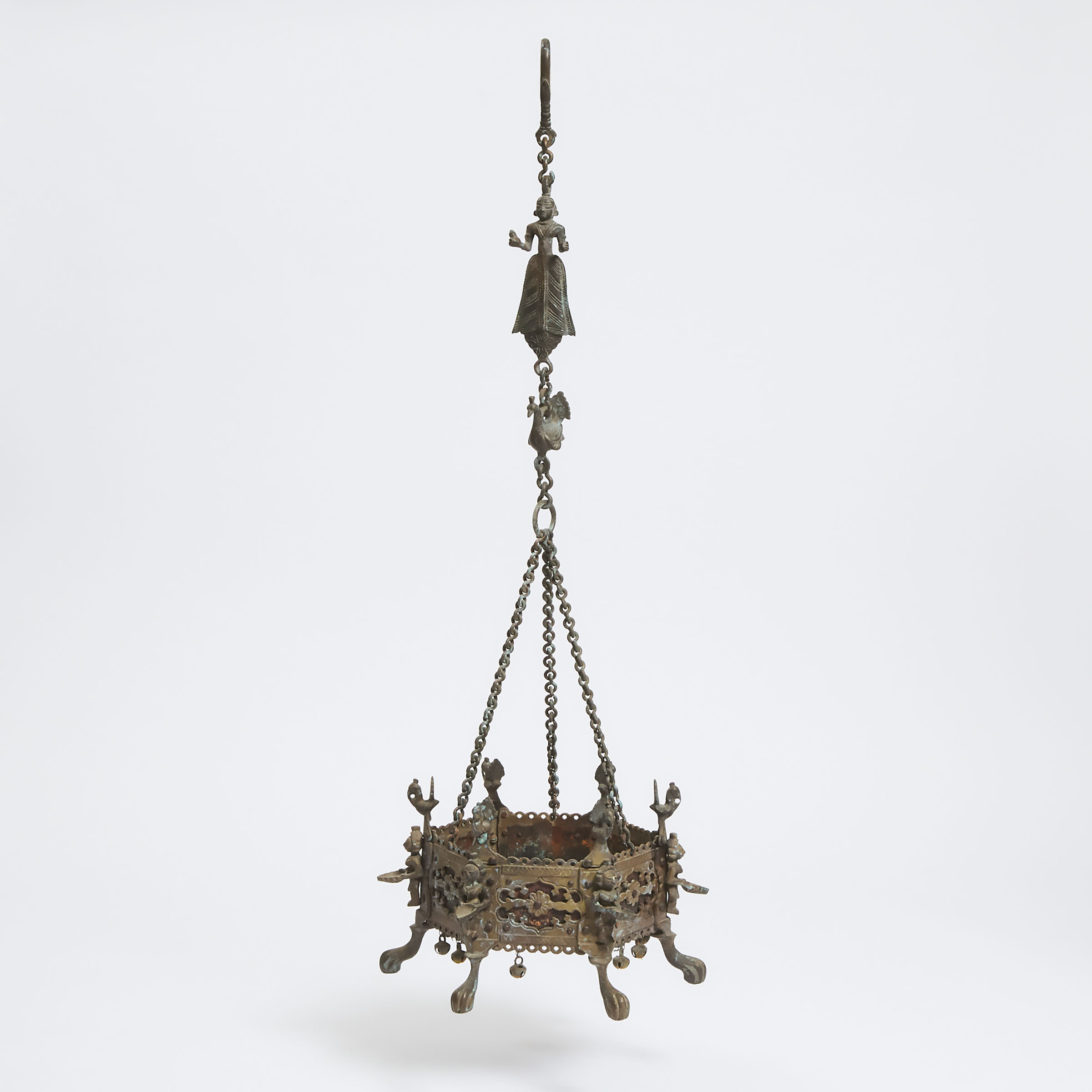 A Large Indian Bronze Hanging Censer,