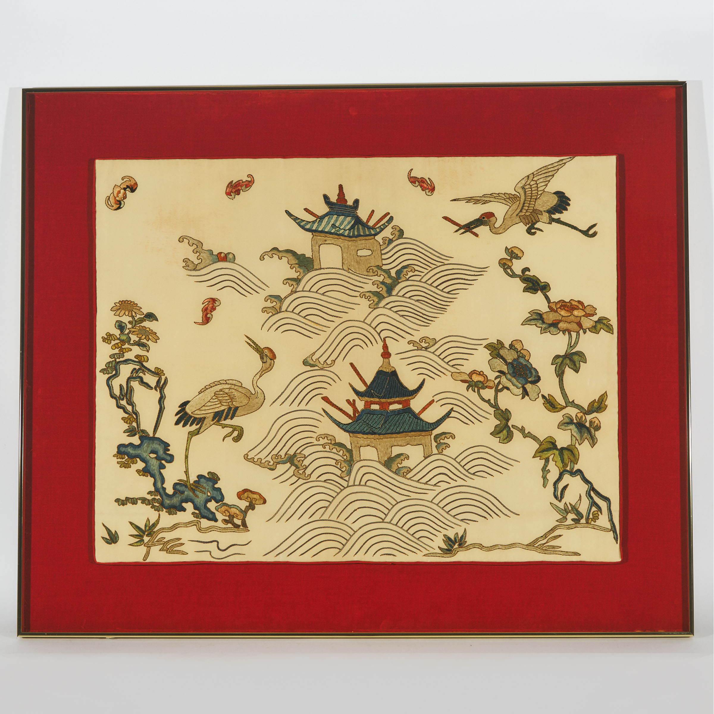 A Chinese Embroidered Silk 'Cranes'
