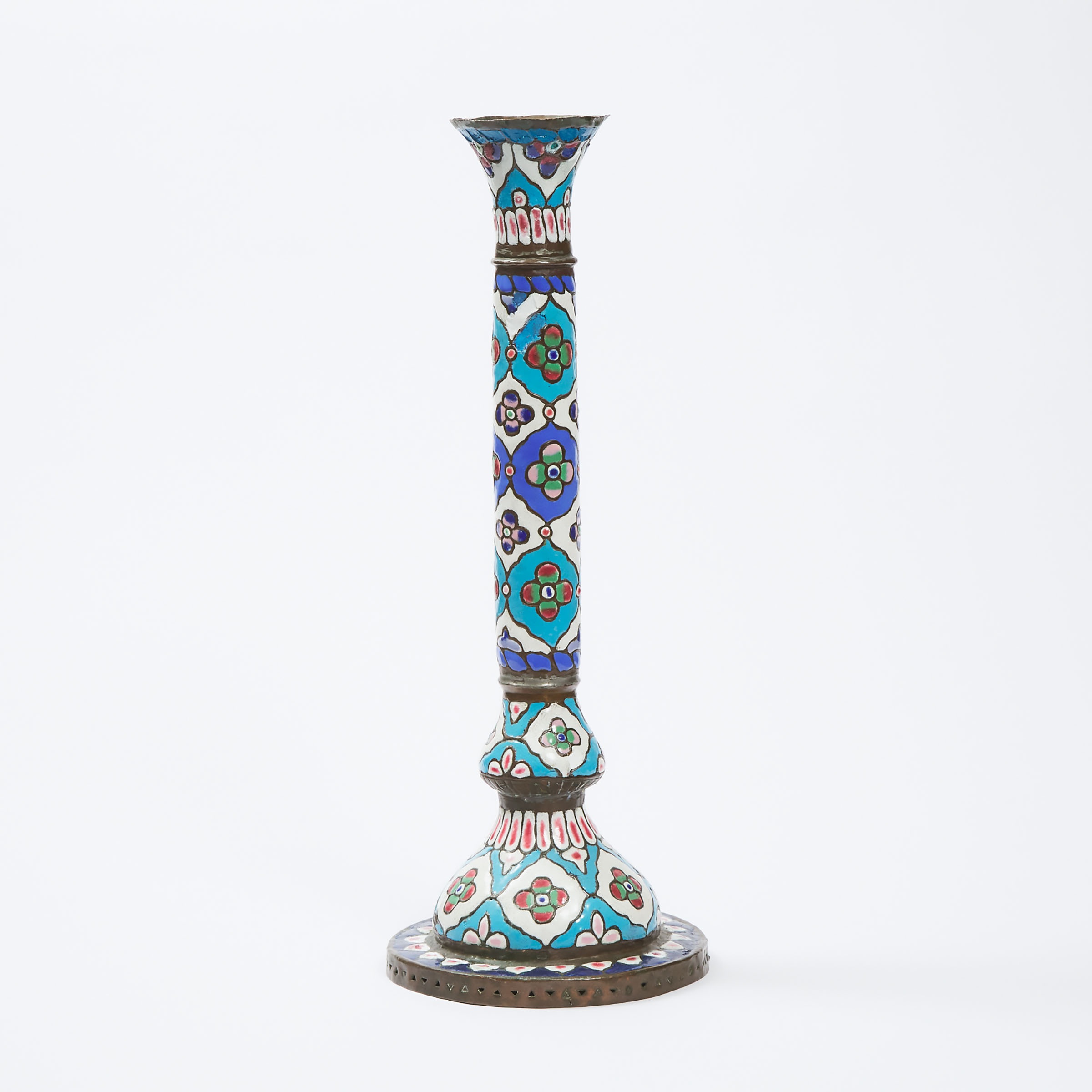 Syrian Enamelled Copper Torch Stand  3abef1