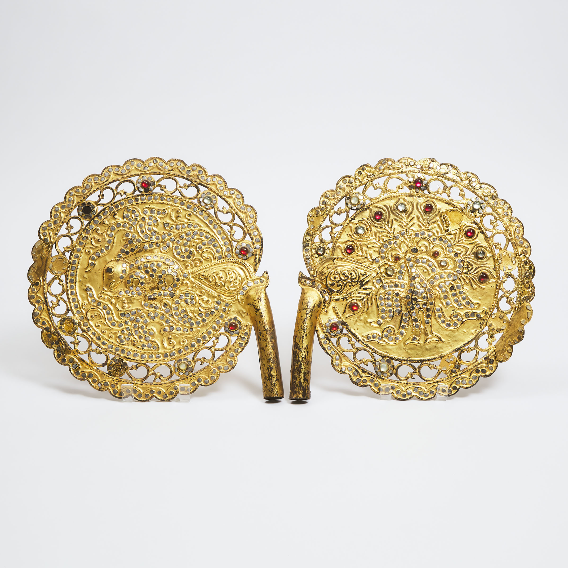 Pair of Burmese Gilt Lacquer Fans  3abefd